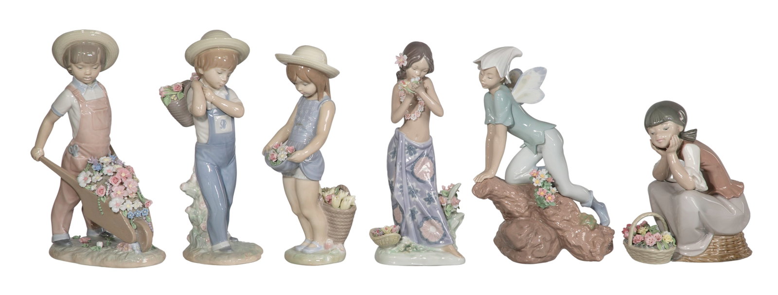 Lladro Porcelain Figurine Assortment: Lladro Porcelain Figurine Assortment (7) total items including #1283, #1284, #1286, #1480, #7690 and #5173; together with a paperbound Lladro Authorized Reference Guide 2003-2004 Property from: a