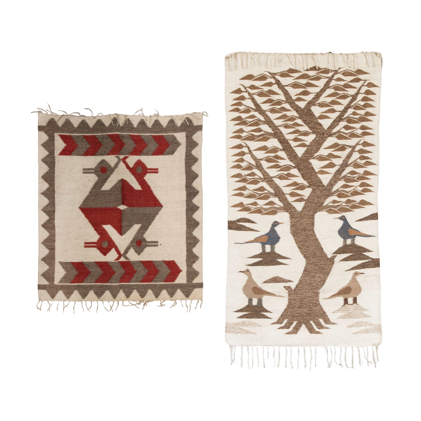 Ethnographic Textiles: Ethnographic Textiles (2) items including a Wissa Wassef Egyptian tapestry made of hand spun wool, depicting The Tree of Life attached to wood mounting as well as a Navajo style pictorial mat