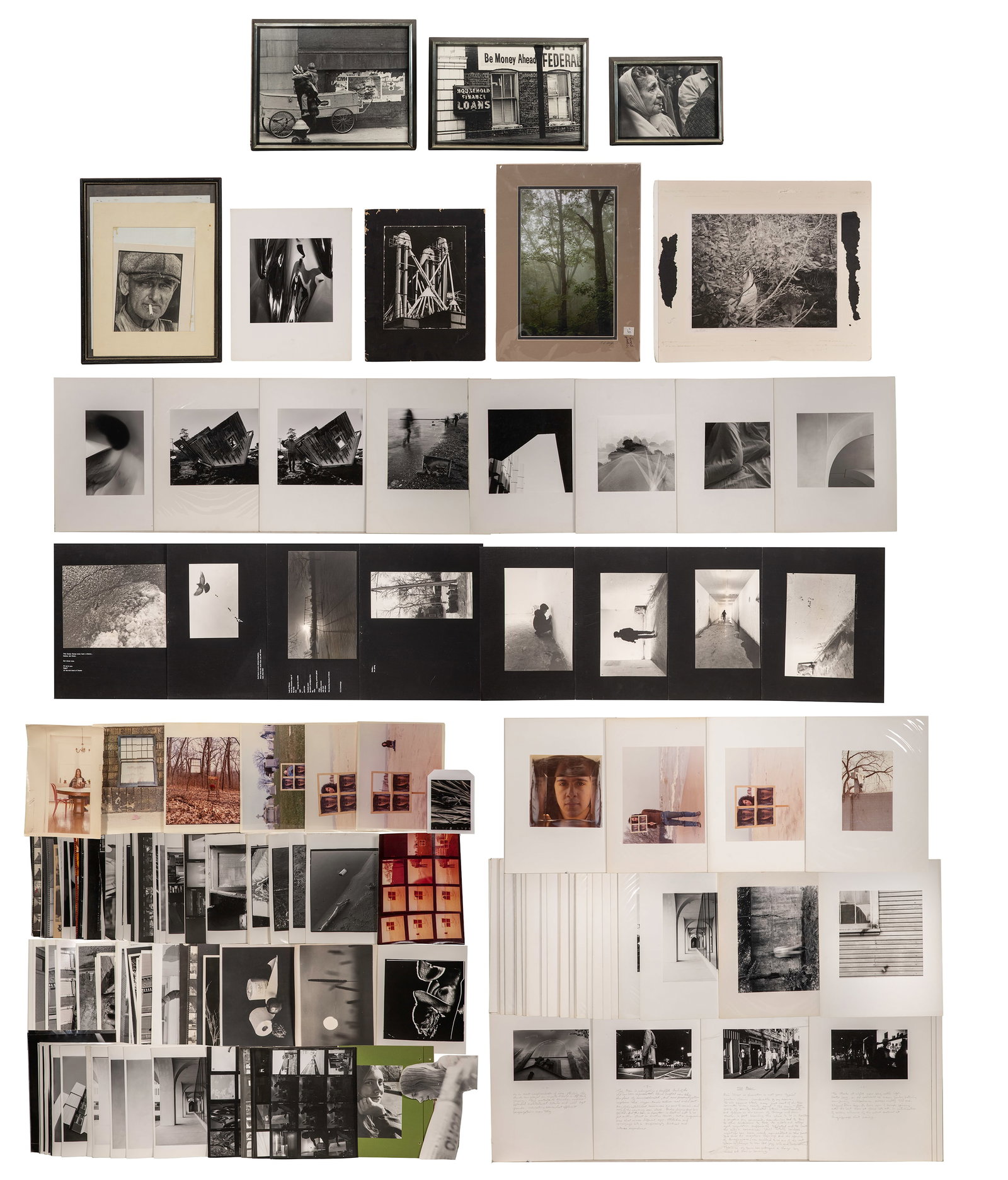 Photograph Assortment: Photograph Assortment Approximately (125) black and white photographs of various subjects, scenes and people, most mounted on board, some signed Property from: an Estate, Glen Ellyn, Illinois Height: