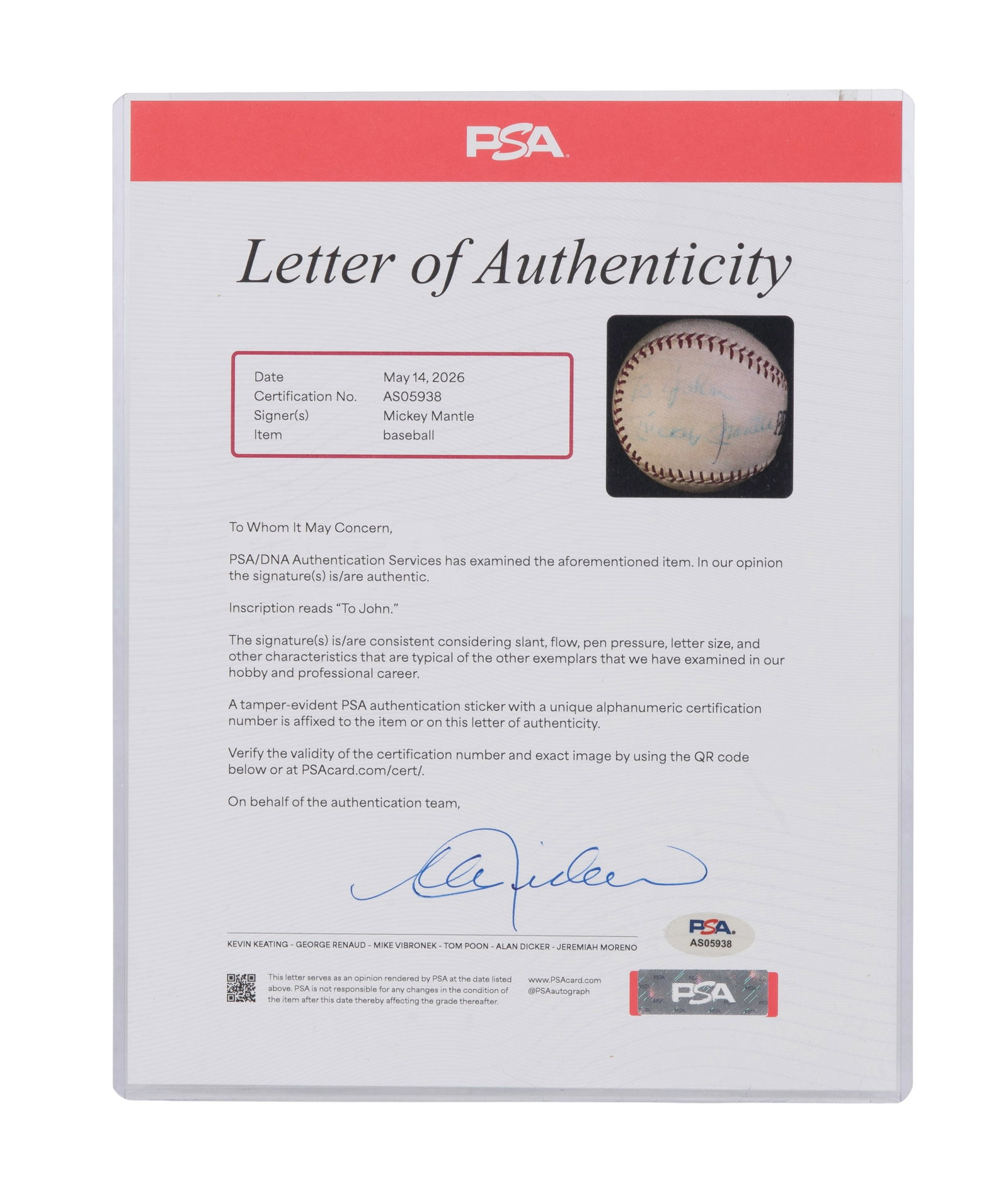 Mickey Mantle Autographed Baseball PSA/DNA - 2