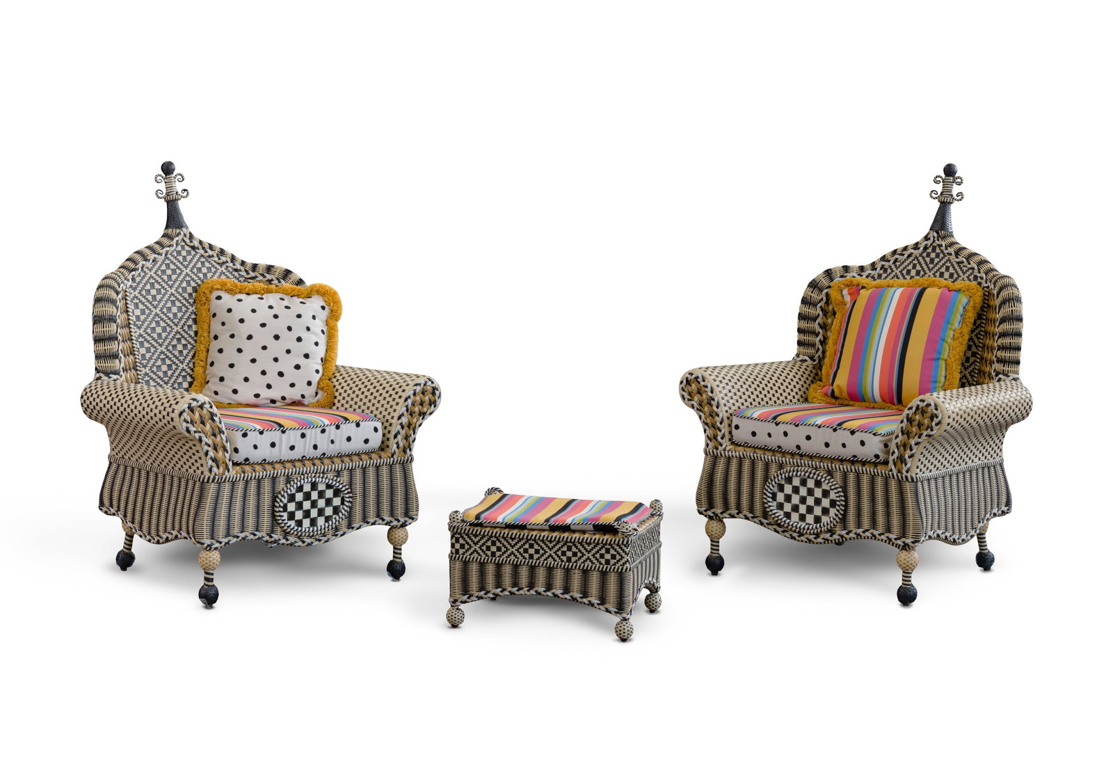 MacKenzie-Childs Queen Bee Chairs and Ottoman (1 of 4)