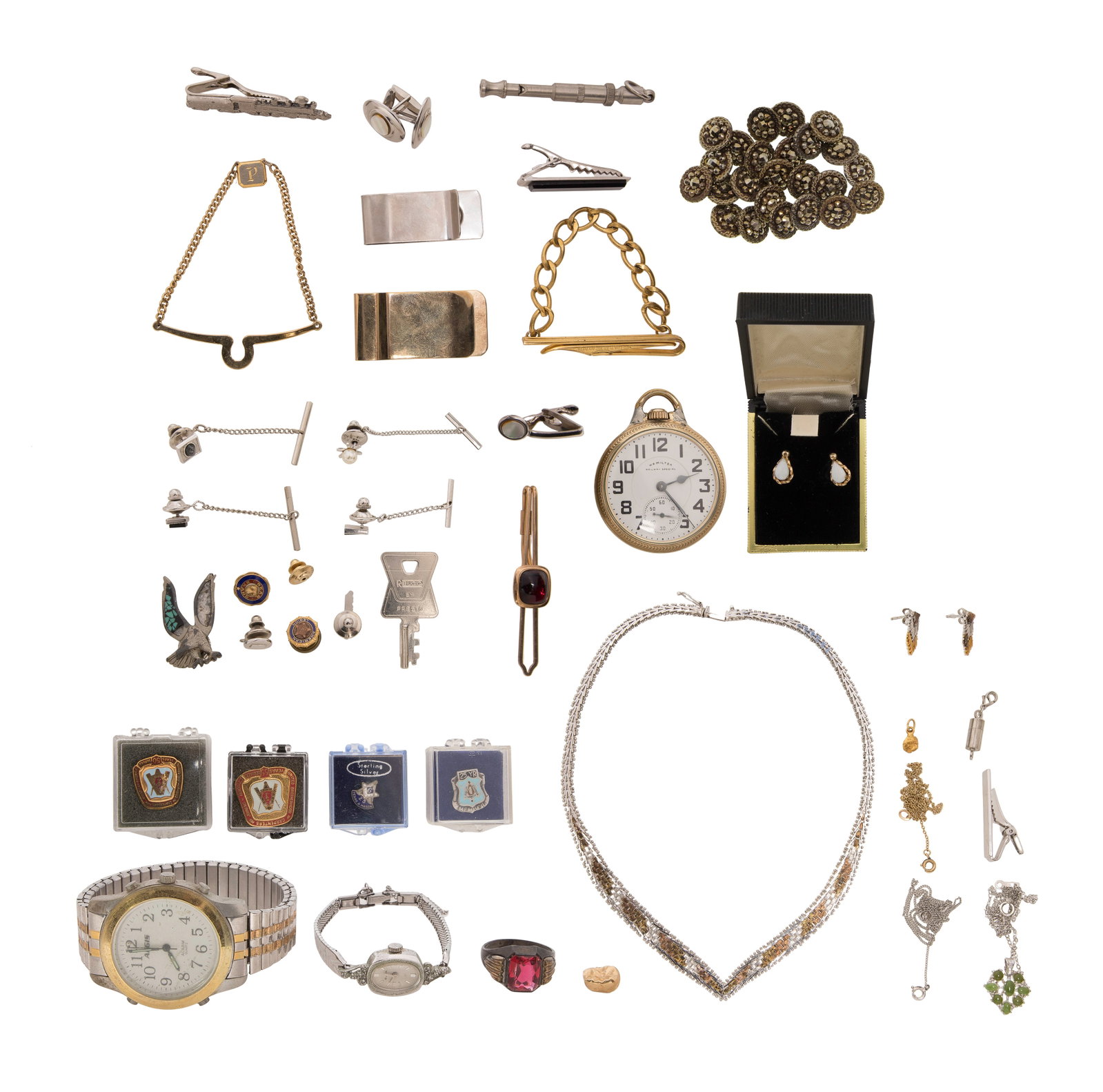 Pocket Watch, Costume Jewelry and Gold Fragment Assortment (1 of 1)