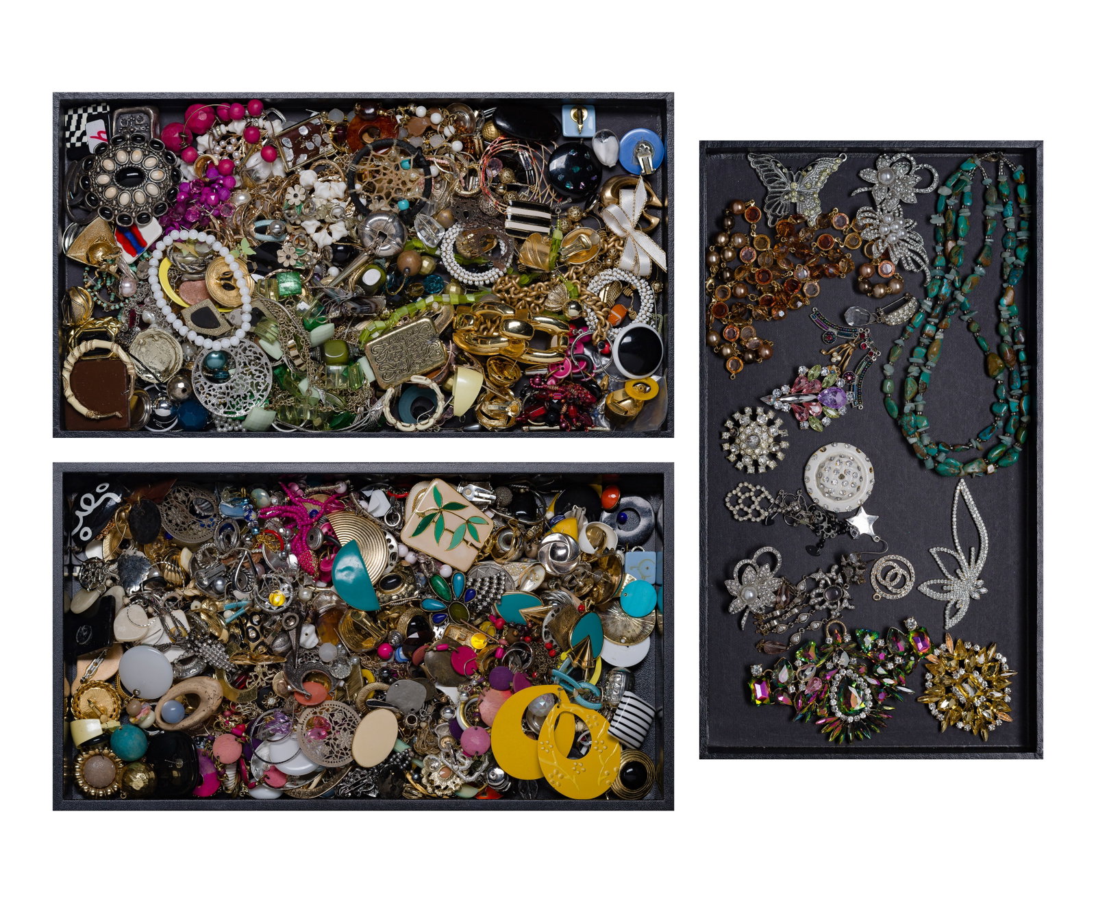 Rhinestone and Costume Jewelry Assortment: Rhinestone and Costume Jewelry Assortment Approximately (11) pounds of fashion jewelry such as necklaces, bracelets, earrings, rings, pendants and pins, some having rhinestones Property from: a