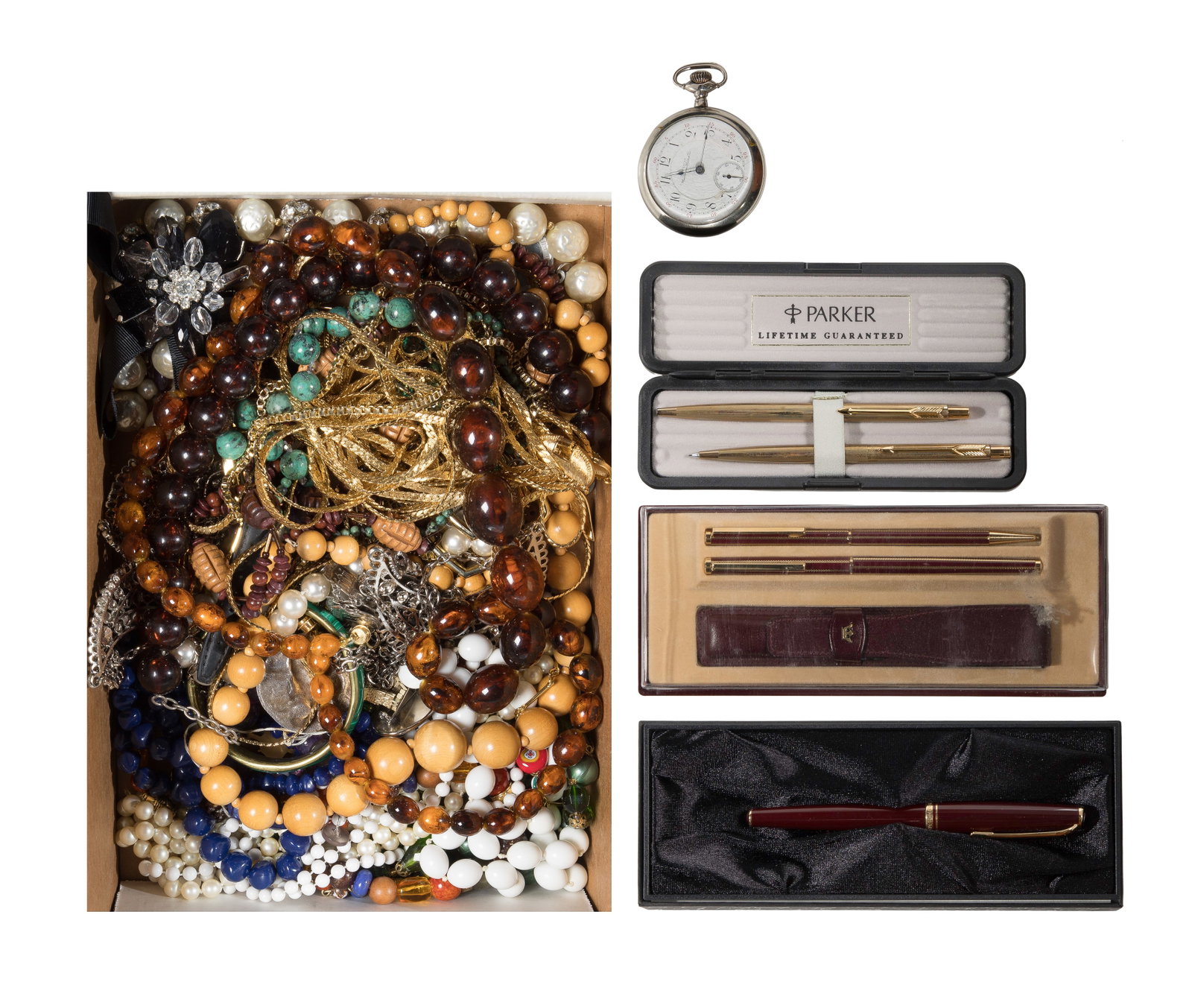 Pocket Watch, Pen and Costume Jewelry Assortment (1 of 1)