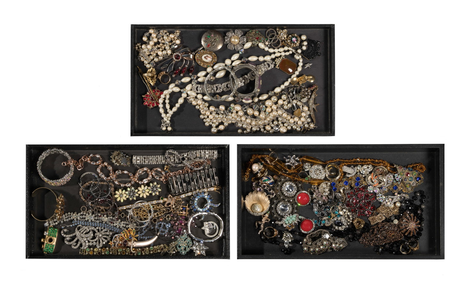 Rhinestone Jewelry Assortment: Rhinestone Jewelry Assortment Approximately (5) pounds of necklaces, bracelets, earrings and pins Property from: a Private Collector, Evanston, Illinois Length: 20 inches (necklace) Condition: light