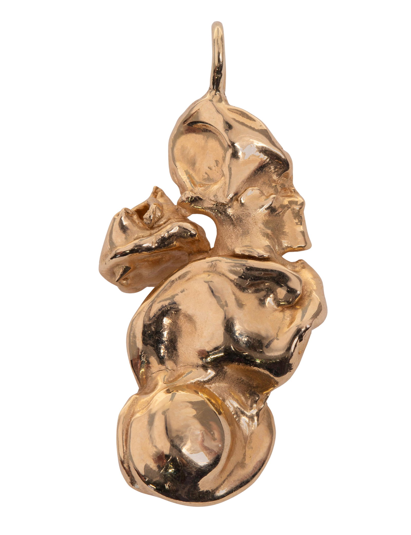 16k Yellow Gold Nugget Pendant: 16k Yellow Gold Nugget Pendant Free form style (unmarked 16k) Property from: a Private Collector, Winfield, Illinois Length: 1 1/4 inches, Width: 5 inches Weight: 14k gold: 5.41 dwts. (total shown in