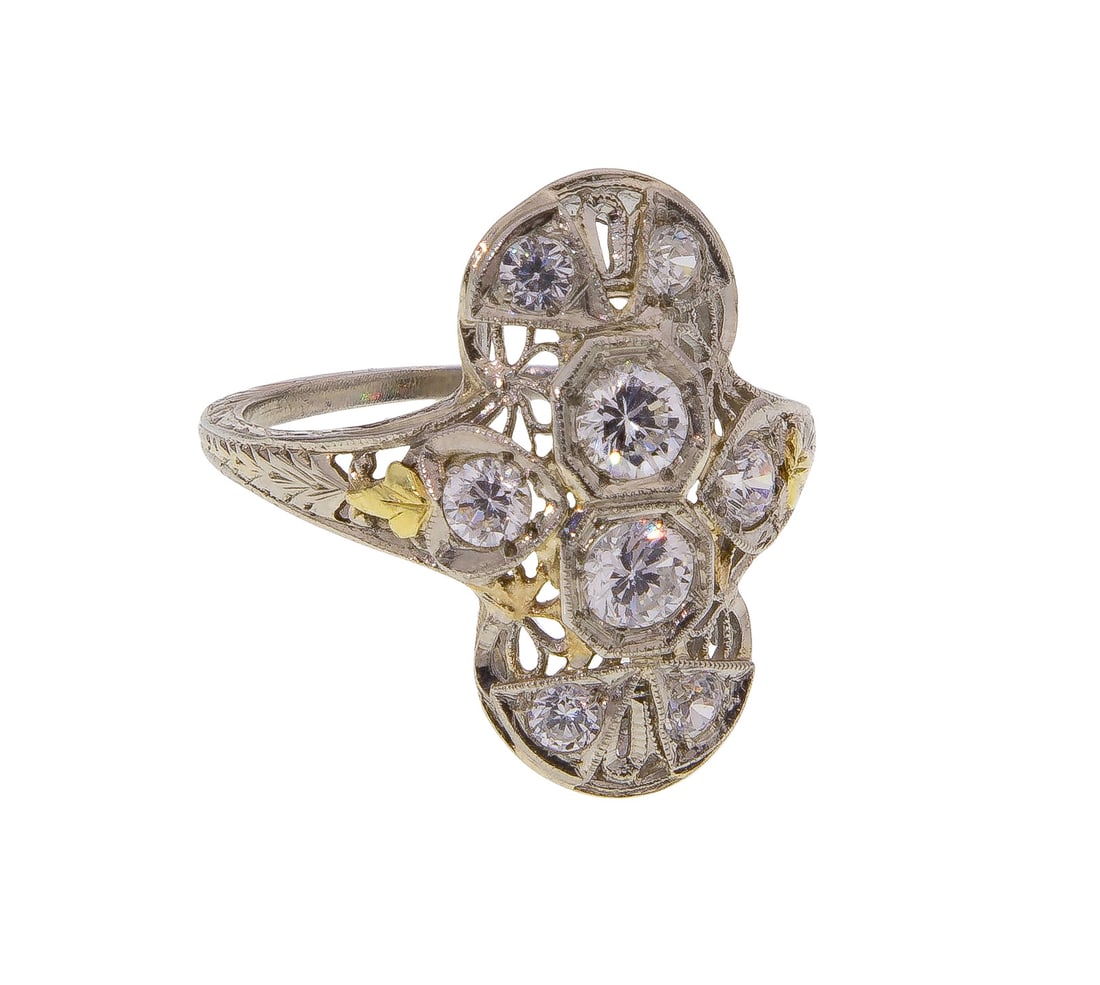 Art Deco Style 18k White Gold and Glass Ring (1 of 3)