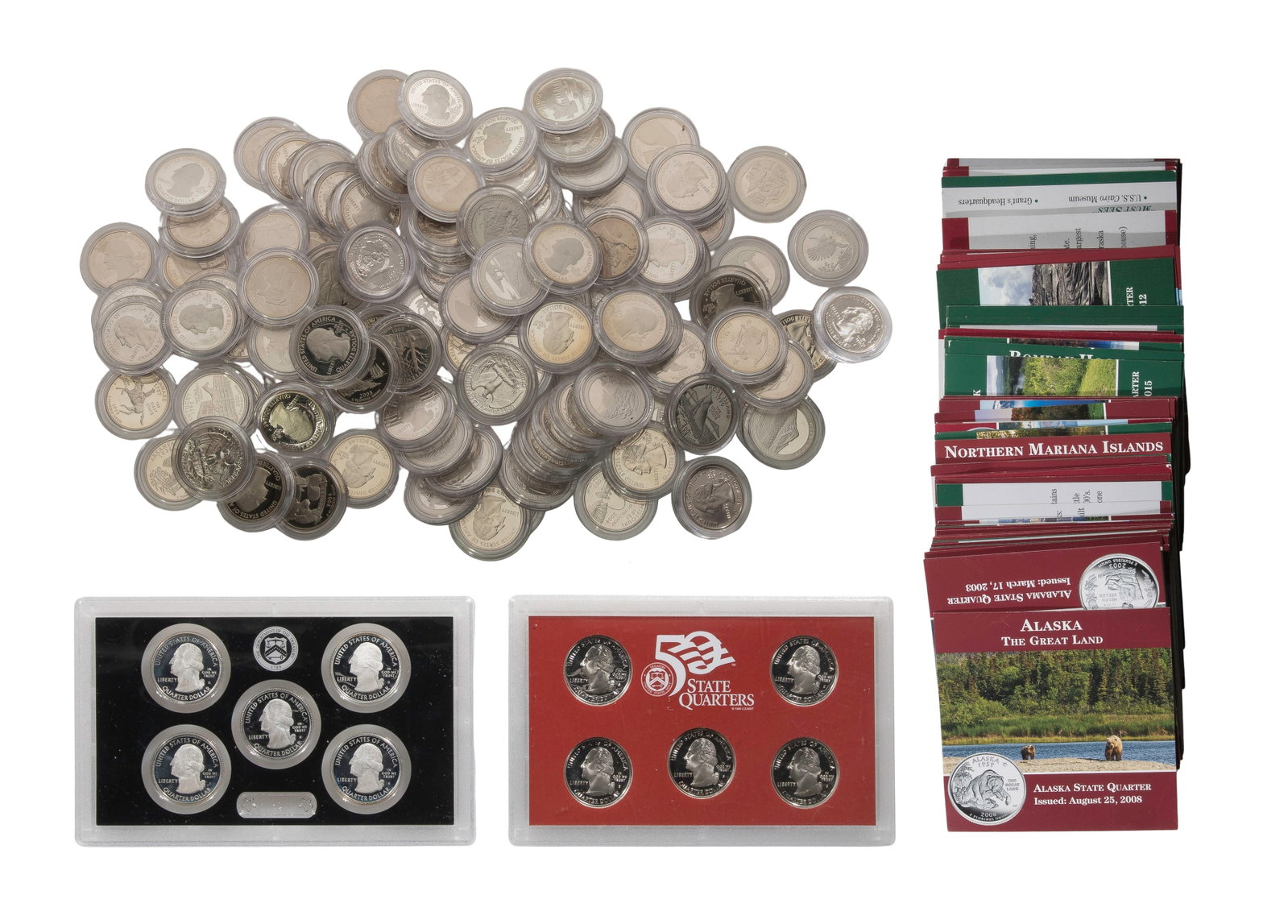 State 25c Collection: State 25c Collection (114) items encapsulated in acrylic including information cards Property from: an Estate, Verona, Wisconsin Category: Quarters > Washington Quarter Estimated Sale Time: 2:12 pm