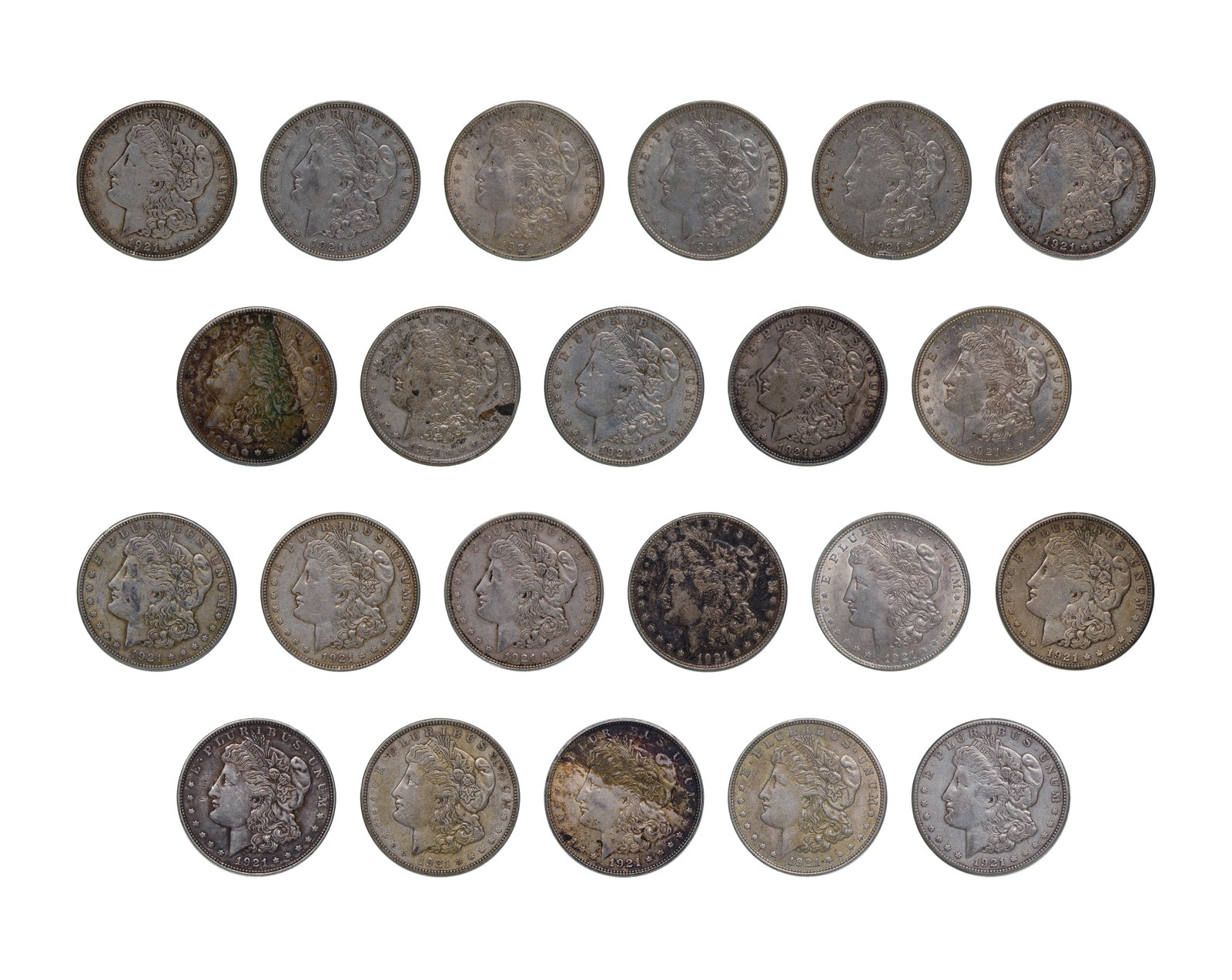 Morgan $1 Assortment: Morgan $1 Assortment $22.00 face value US 90% silver including (22) 1921 from various mint Property from: a Private Collector, River Grove, Illinois Category: Dollars > Morgan Dollar Estimated Sale