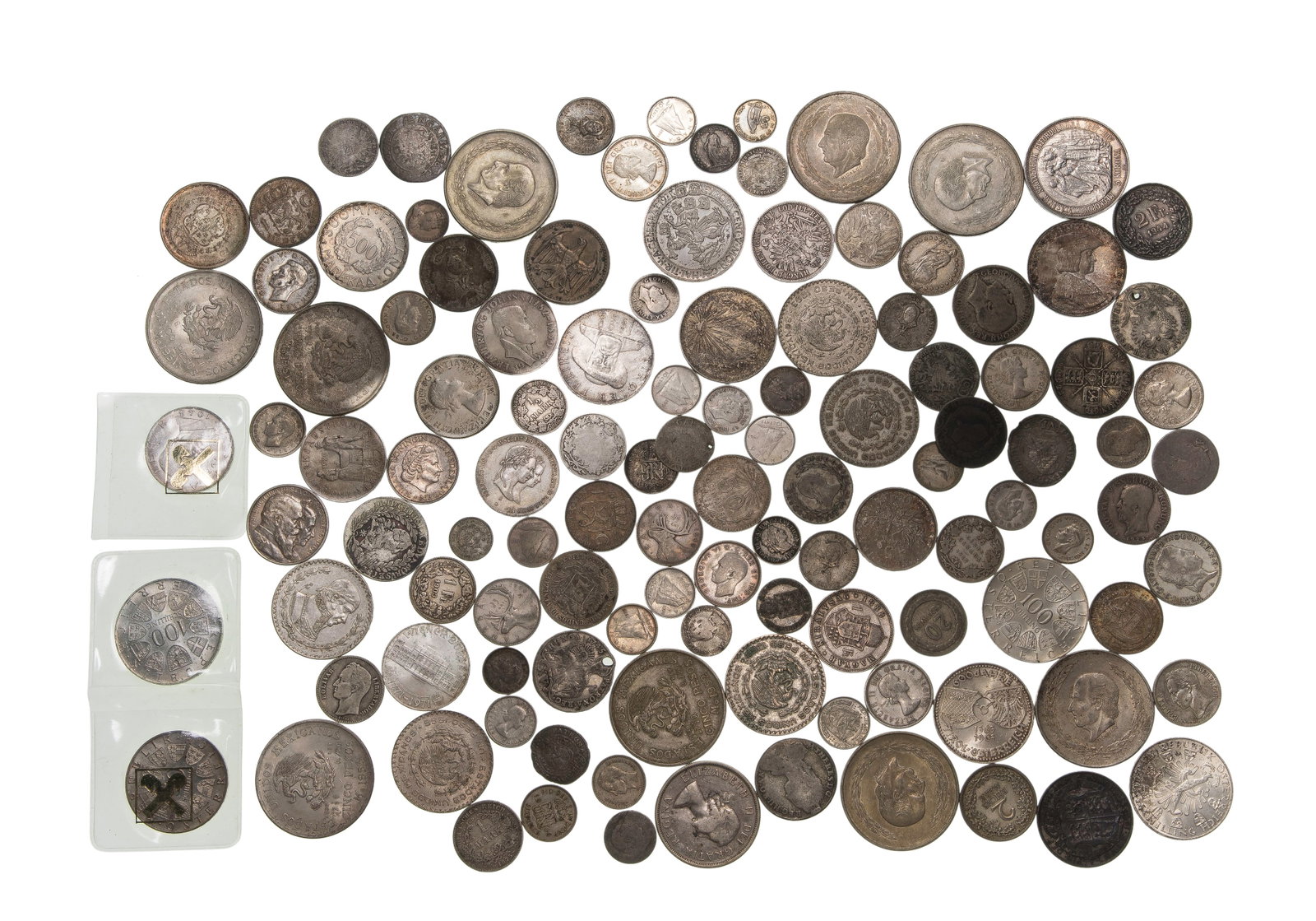 World Silver Coin Assortment: World Silver Coin Assortment (115) coins, including examples from Austria, Germany, England, Canada and Mexico (mixed purity silver) Property from: a Private Collector, Chicago (Edgewater), Illinois