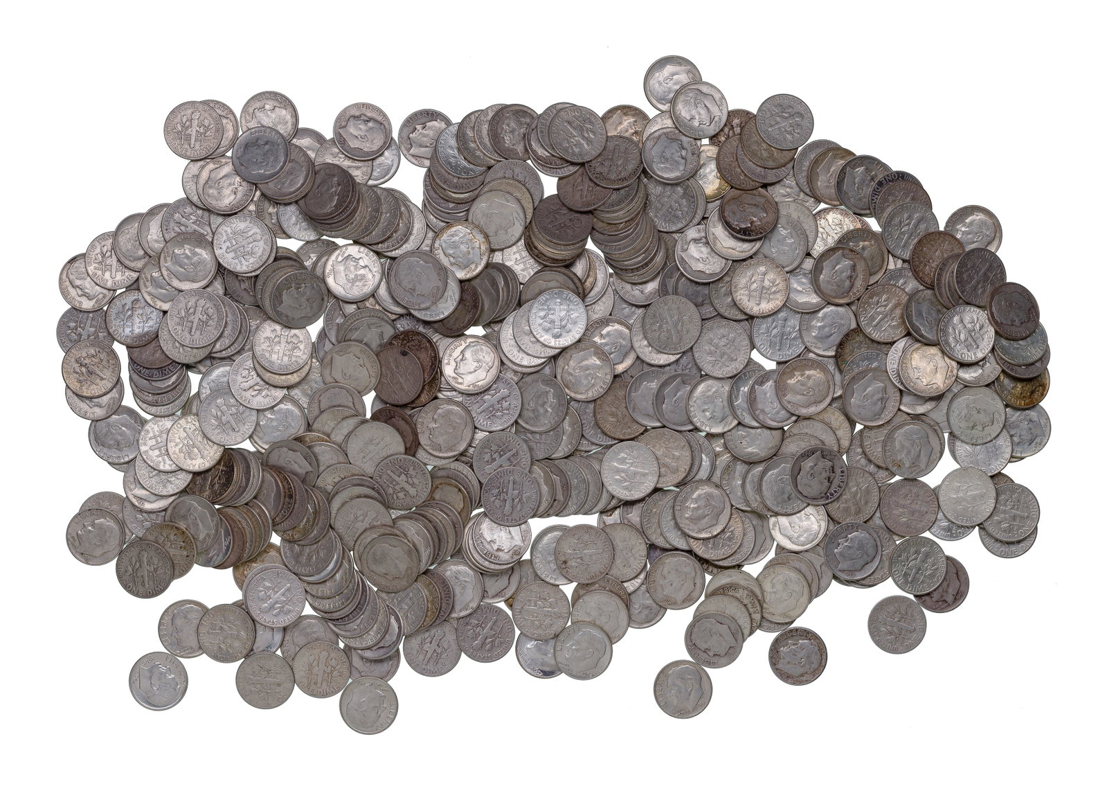 Roosevelt Silver Dimes 10c: Roosevelt Silver Dimes 10c (500) coins including mixed dates and mints Property from: a Private Collector, Chicago (Rogers Park), Illinois Category: Dimes > Roosevelt Dime Estimated Sale Time: 10:02