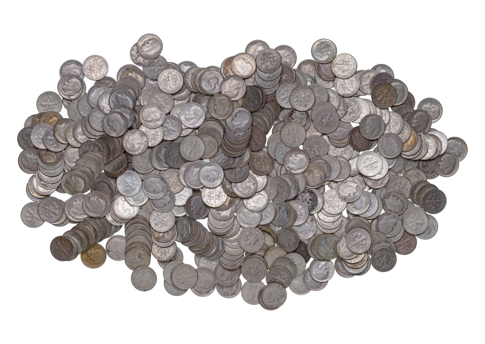 Roosevelt Silver Dimes 10c: Roosevelt Silver Dimes 10c (500) coins including mixed dates and mints Property from: a Private Collector, Chicago (Rogers Park), Illinois Category: Dimes > Roosevelt Dime Estimated Sale Time: 10:03