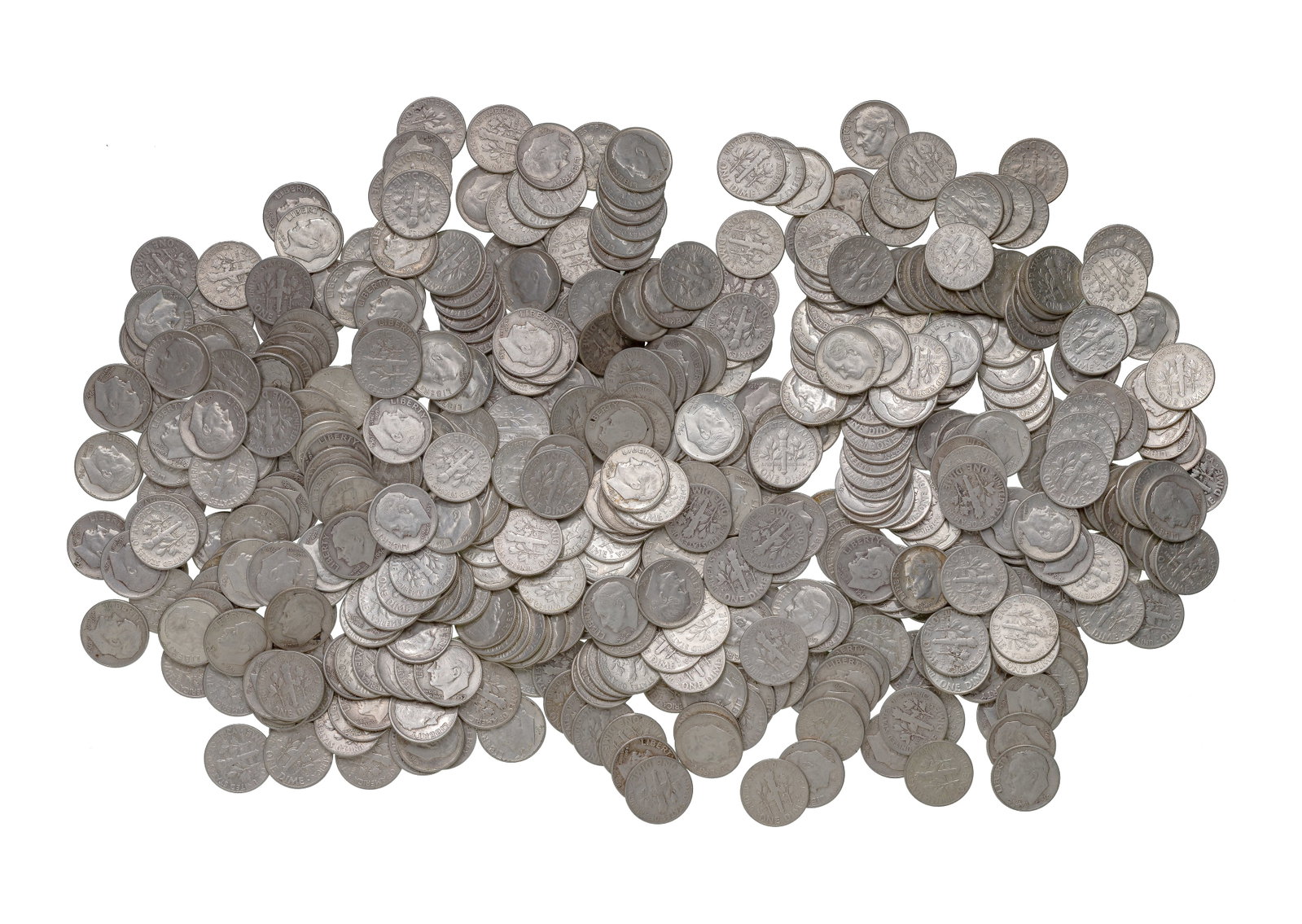 Roosevelt Silver Dimes 10c: Roosevelt Silver Dimes 10c (500) coins including mixed dates and mints Property from: a Private Collector, Chicago (Rogers Park), Illinois Category: Dimes > Roosevelt Dime Estimated Sale Time: 10:06