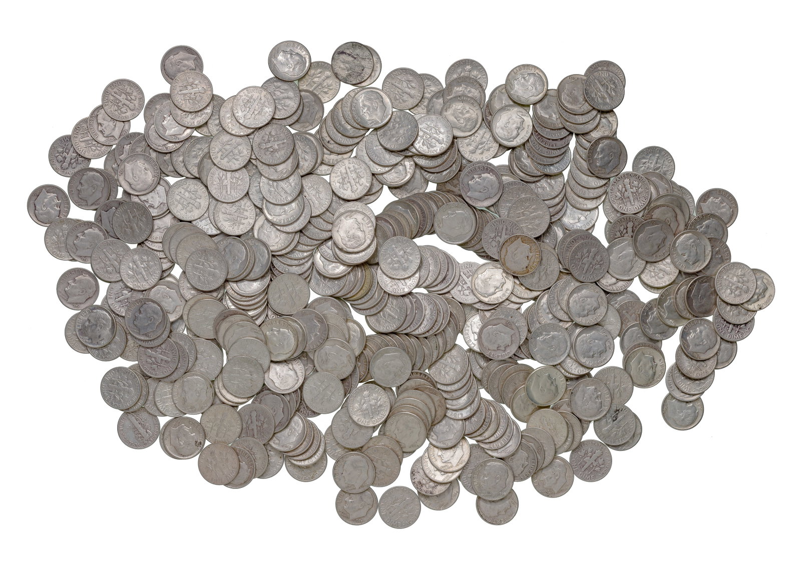 Roosevelt Silver Dimes 10c: Roosevelt Silver Dimes 10c (500) coins including mixed dates and mints Property from: a Private Collector, Chicago (Rogers Park), Illinois Category: Dimes > Roosevelt Dime Estimated Sale Time: 10:06