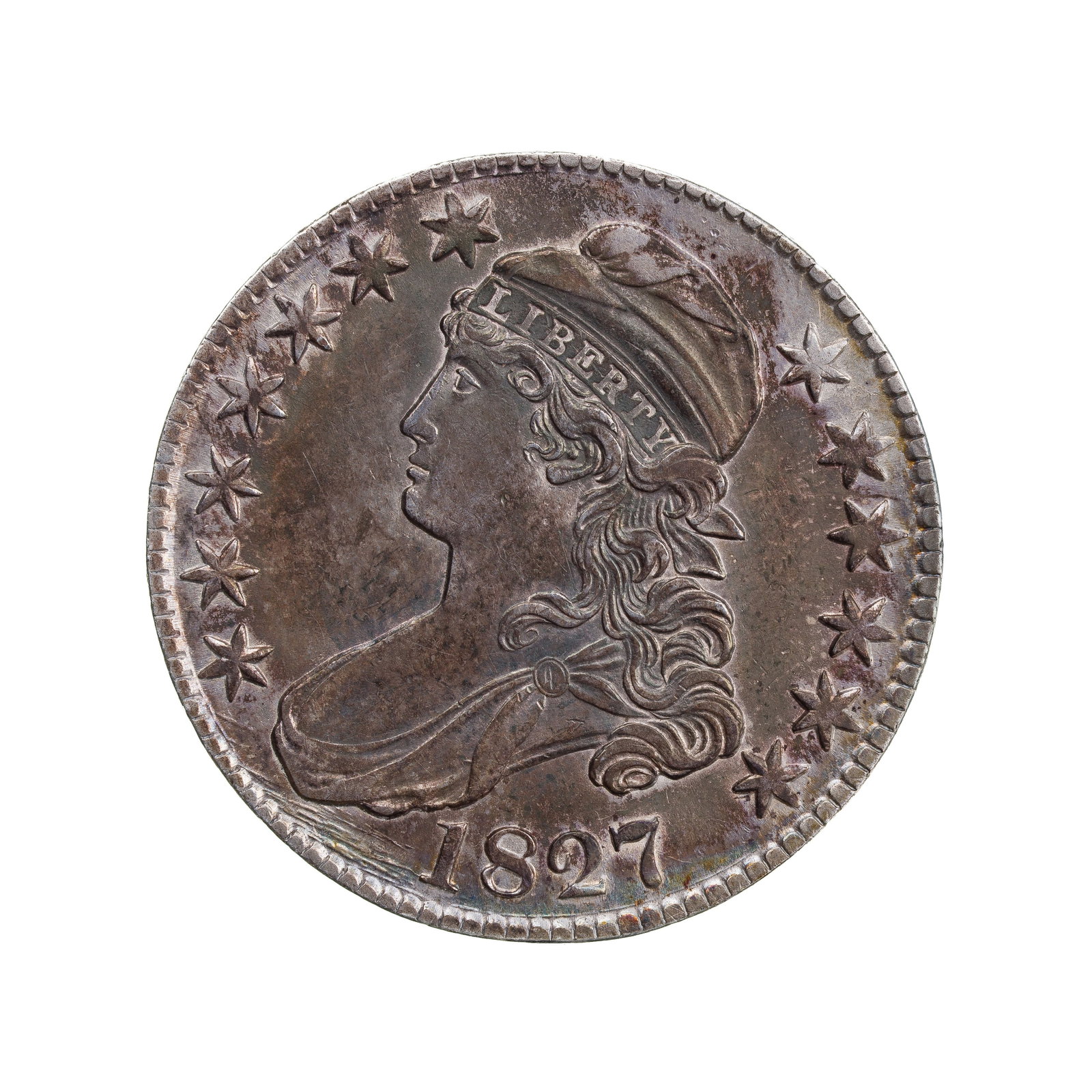 1827 Bust Half Dollar 50c AU: 1827 Bust Half Dollar 50c AU Property from: a Private Collector, Chicago (Rogers Park), Illinois Category: Half Dollars > Capped Bust Half Dollars Estimated Sale Time: 10:15 am CST Shipping Status: