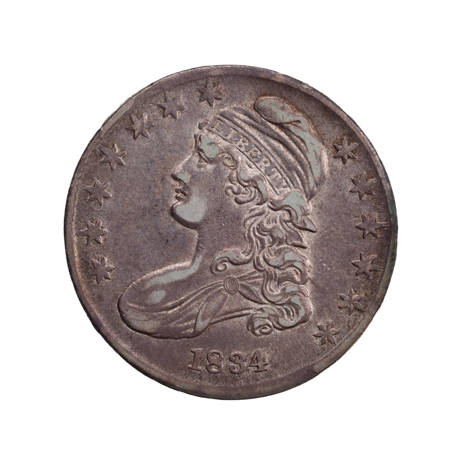 1834 Bust Half Dollar 50c XF: 1834 Bust Half Dollar 50c XF Property from: a Private Collector, Chicago (Rogers Park), Illinois Category: Half Dollars > Capped Bust Half Dollars Estimated Sale Time: 10:16 am CST Shipping Status: