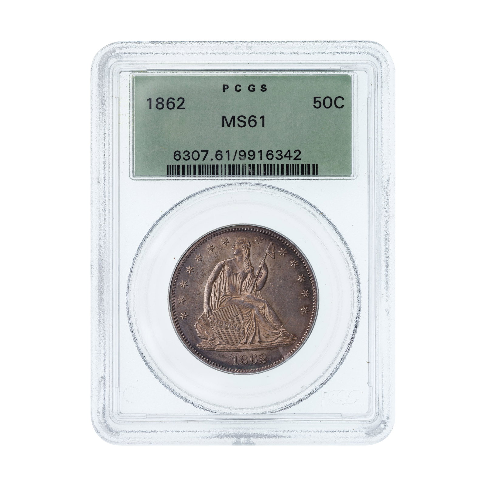 1862 Seated Liberty Half Dollar 50c MS-61 PCGS: 1862 Seated Liberty Half Dollar 50c MS-61 PCGS Old green holder Property from: a Private Collector, Chicago (Rogers Park), Illinois Category: Half Dollars > Capped Bust Half Dollars Estimated Sale