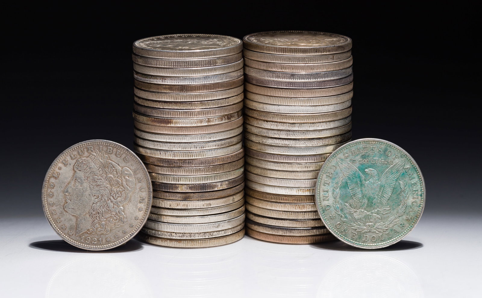 1921 Morgan Dollars $1: 1921 Morgan Dollars $1 (50) coins Property from: a Private Collector, Chicago (Rogers Park), Illinois Category: Dollars > Morgan Dollar Estimated Sale Time: 10:38 am CST Shipping Status: Shipping