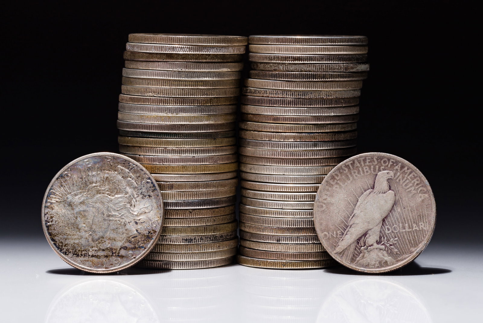 Peace Dollars $1: Peace Dollars $1 (56) coins including mixed mints from 1922, 1923, 1924, 1925, 1926, 1927, 1928, 1934 and 1935 Property from: a Private Collector, Chicago (Rogers Park), Illinois Category: Dollars > P