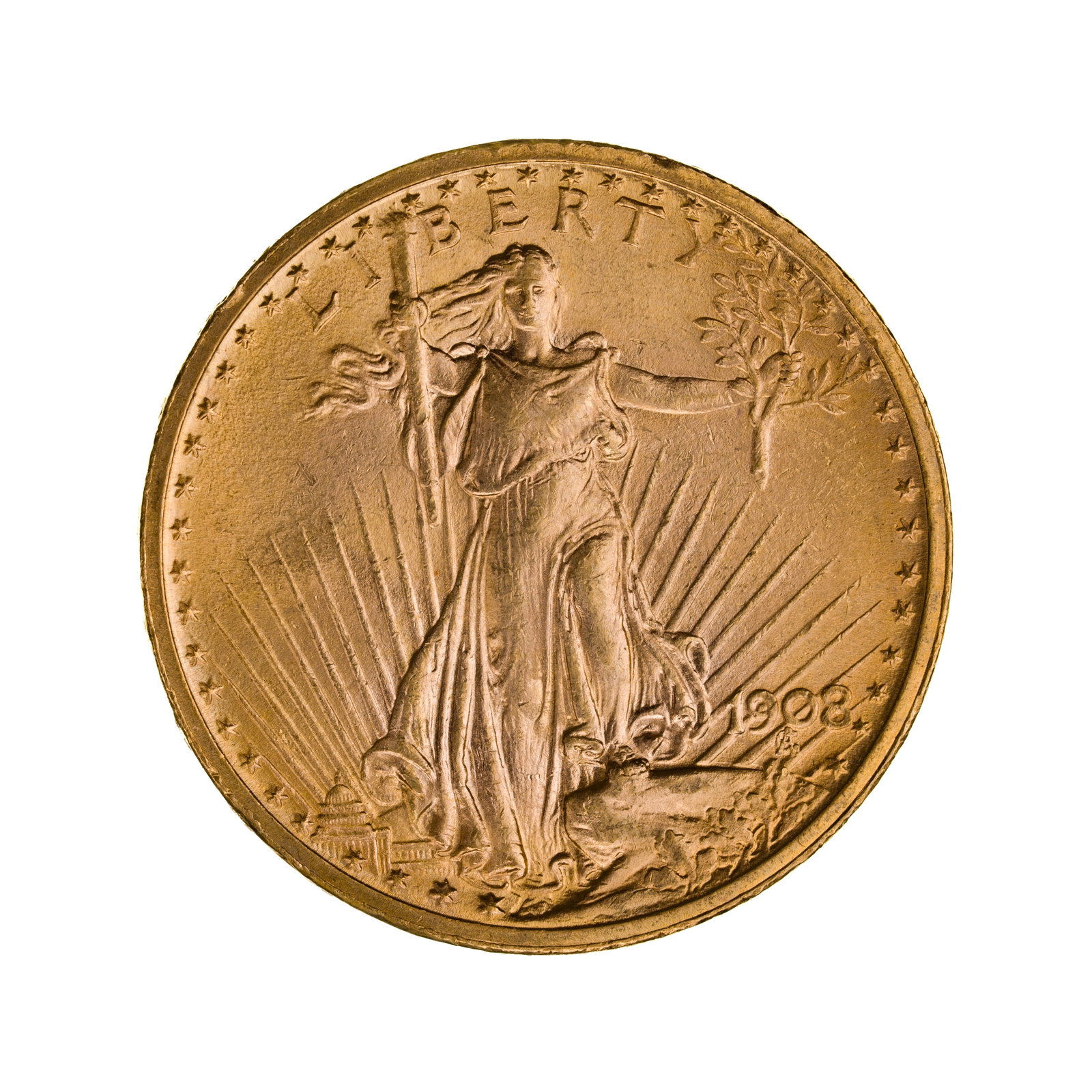 1908 $20 Gold Saint-Gaudens Unc.: 1908 $20 Gold Saint-Gaudens Unc. No motto Property from: a Private Collector, Chicago (Rogers Park), Illinois Category: US Gold > $20 Gold Estimated Sale Time: 11:25 am CST Shipping Status: Shipping