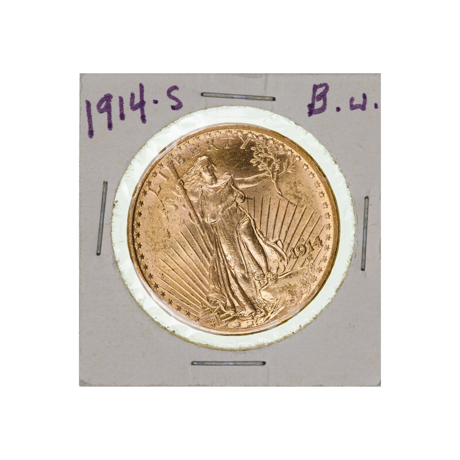 1914-S $20 Gold Saint-Gaudens Unc.: 1914-S $20 Gold Saint-Gaudens Unc. Property from: a Private Collector, Chicago (Rogers Park), Illinois Category: US Gold > $20 Gold Estimated Sale Time: 11:26 am CST Shipping Status: Shipping Quote