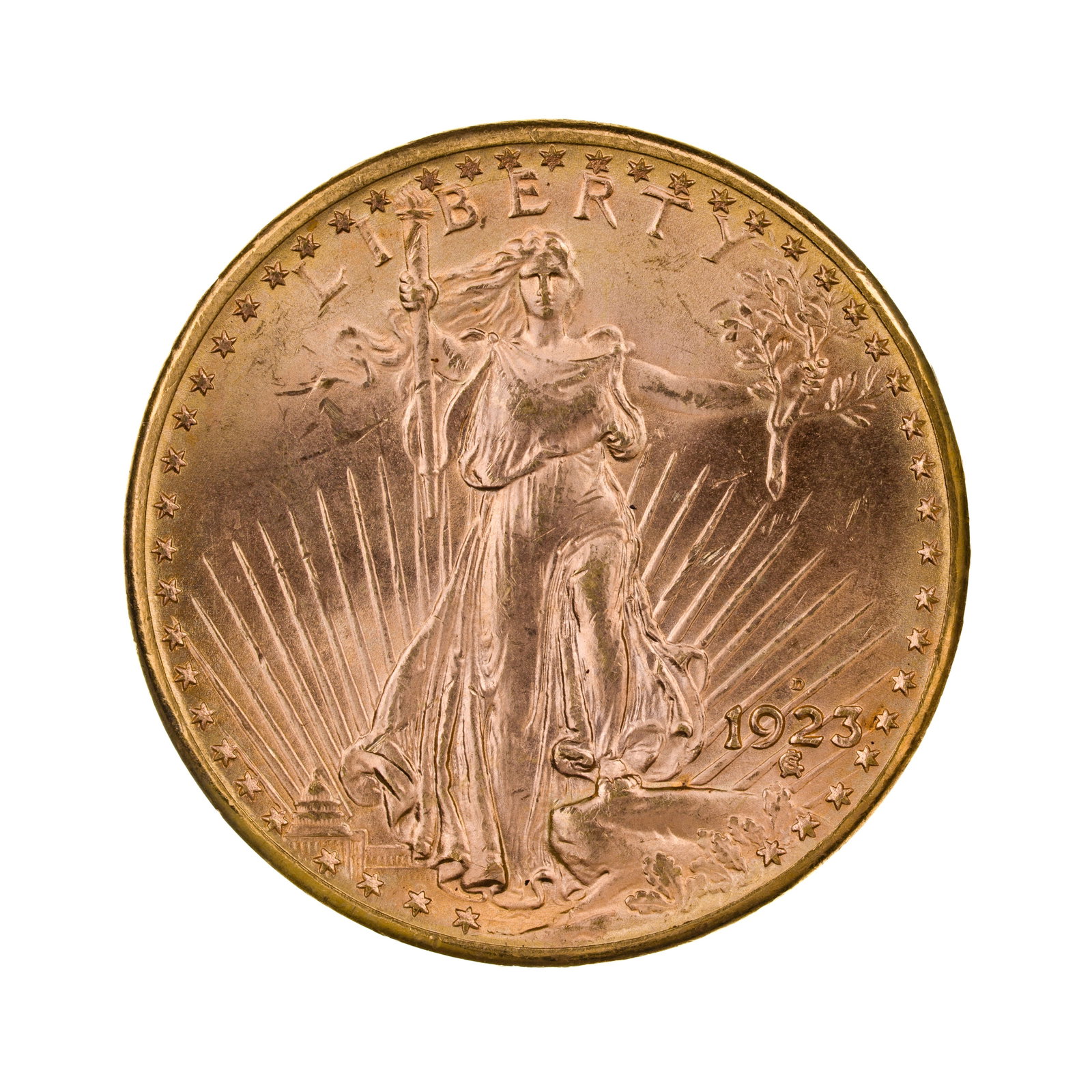 1923 $20 Gold Saint-Gaudens Unc.: 1923 $20 Gold Saint-Gaudens Unc. Spot noted on the reverse Property from: a Private Collector, Chicago (Rogers Park), Illinois Category: US Gold > $20 Gold Estimated Sale Time: 11:28 am CST Shipping