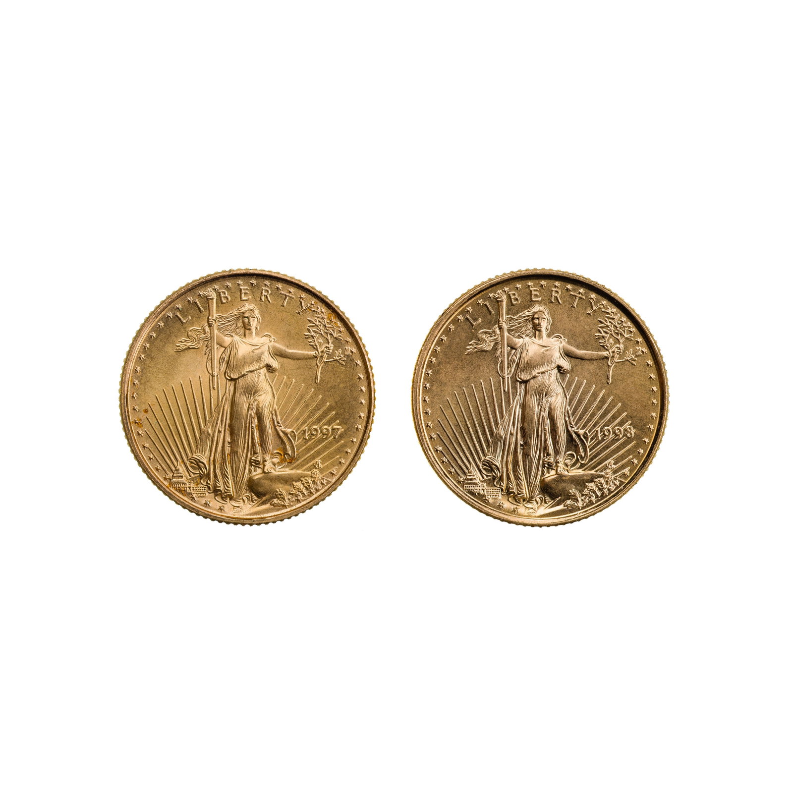 1997 and 1998 $5 Gold Eagles Unc.: 1997 and 1998 $5 Gold Eagles Unc. (2) coins Property from: a Private Collector, Chicago (Rogers Park), Illinois Category: Bullion Coins > Gold Bullion Estimated Sale Time: 12:15 pm CST Shipping