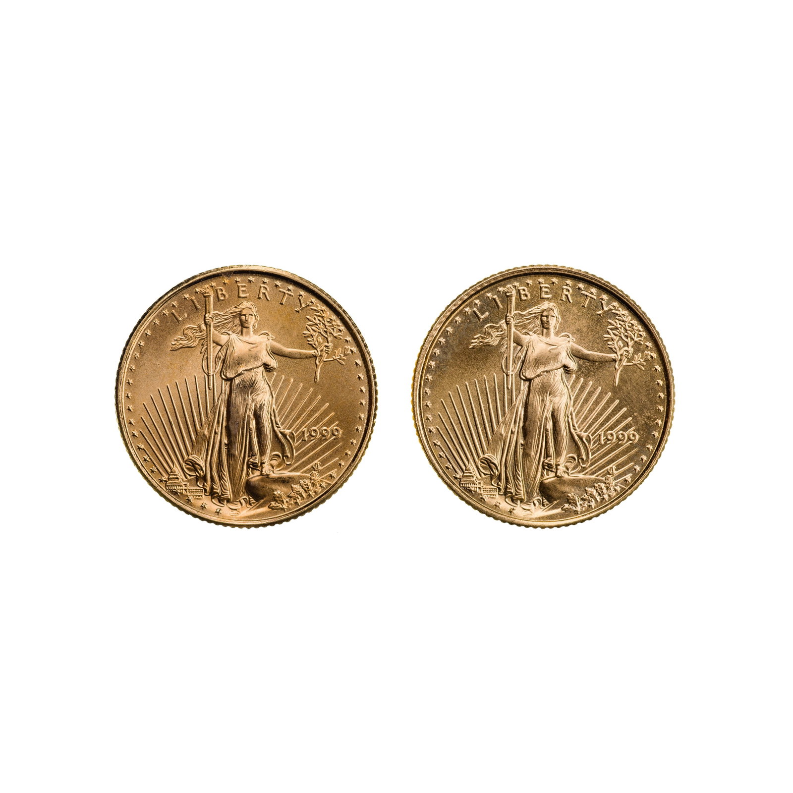 1999 $5 Gold Eagles Unc.: 1999 $5 Gold Eagles Unc. (2) coins Property from: a Private Collector, Chicago (Rogers Park), Illinois Category: Bullion Coins > Gold Bullion Estimated Sale Time: 12:11 pm CST Shipping Status: