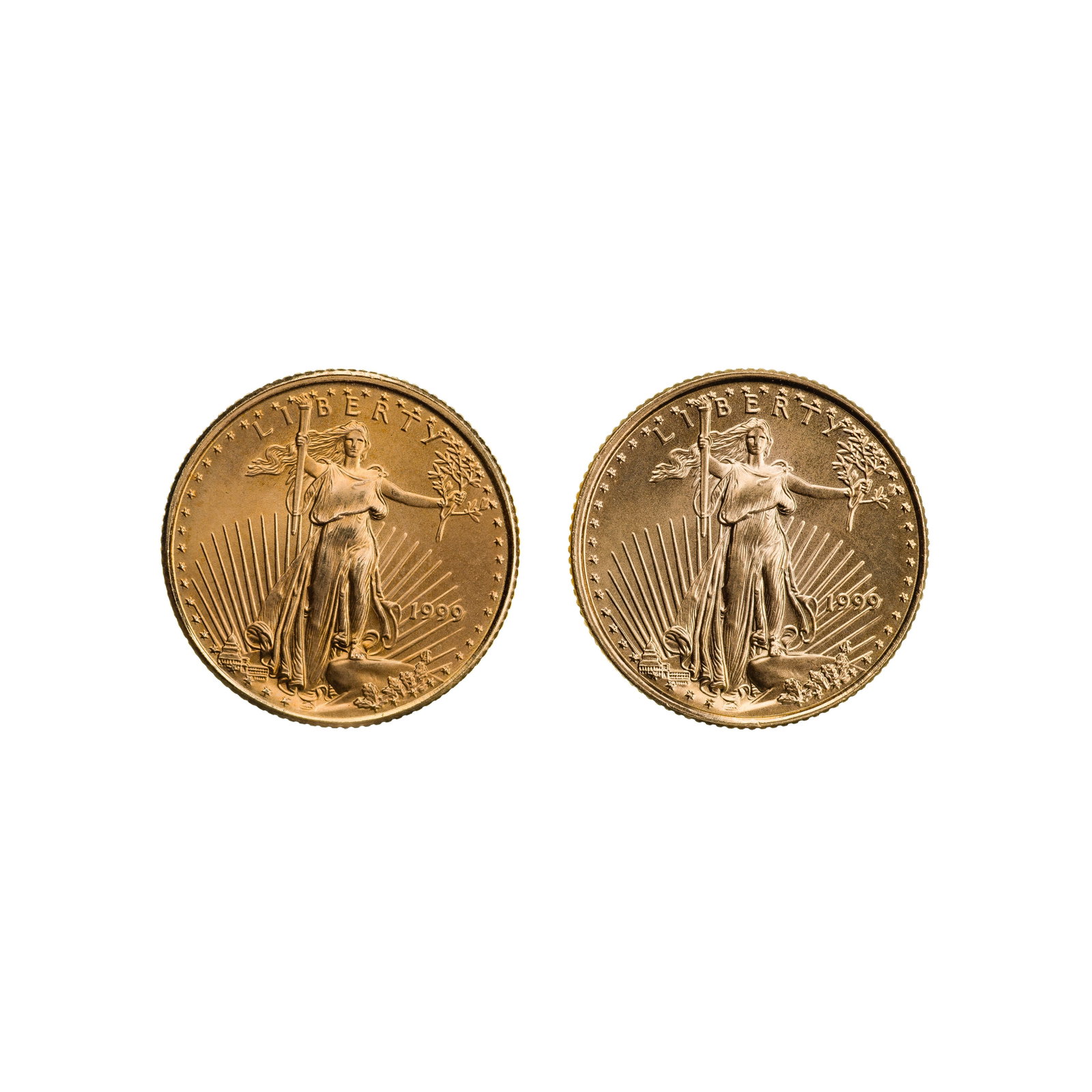 1999 $5 Gold Eagles Unc.: 1999 $5 Gold Eagles Unc. (2) coins Property from: a Private Collector, Chicago (Rogers Park), Illinois Category: Bullion Coins > Gold Bullion Estimated Sale Time: 12:08 pm CST Shipping Status: