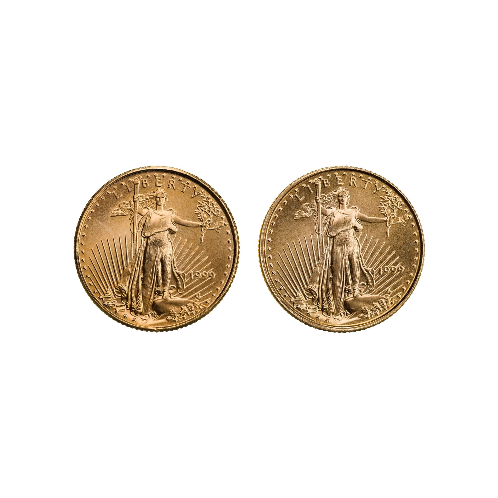 1999 $5 Gold Eagles Unc.: 1999 $5 Gold Eagles Unc. (2) coins Property from: a Private Collector, Chicago (Rogers Park), Illinois Category: Bullion Coins > Gold Bullion Estimated Sale Time: 12:03 pm CST Shipping Status: