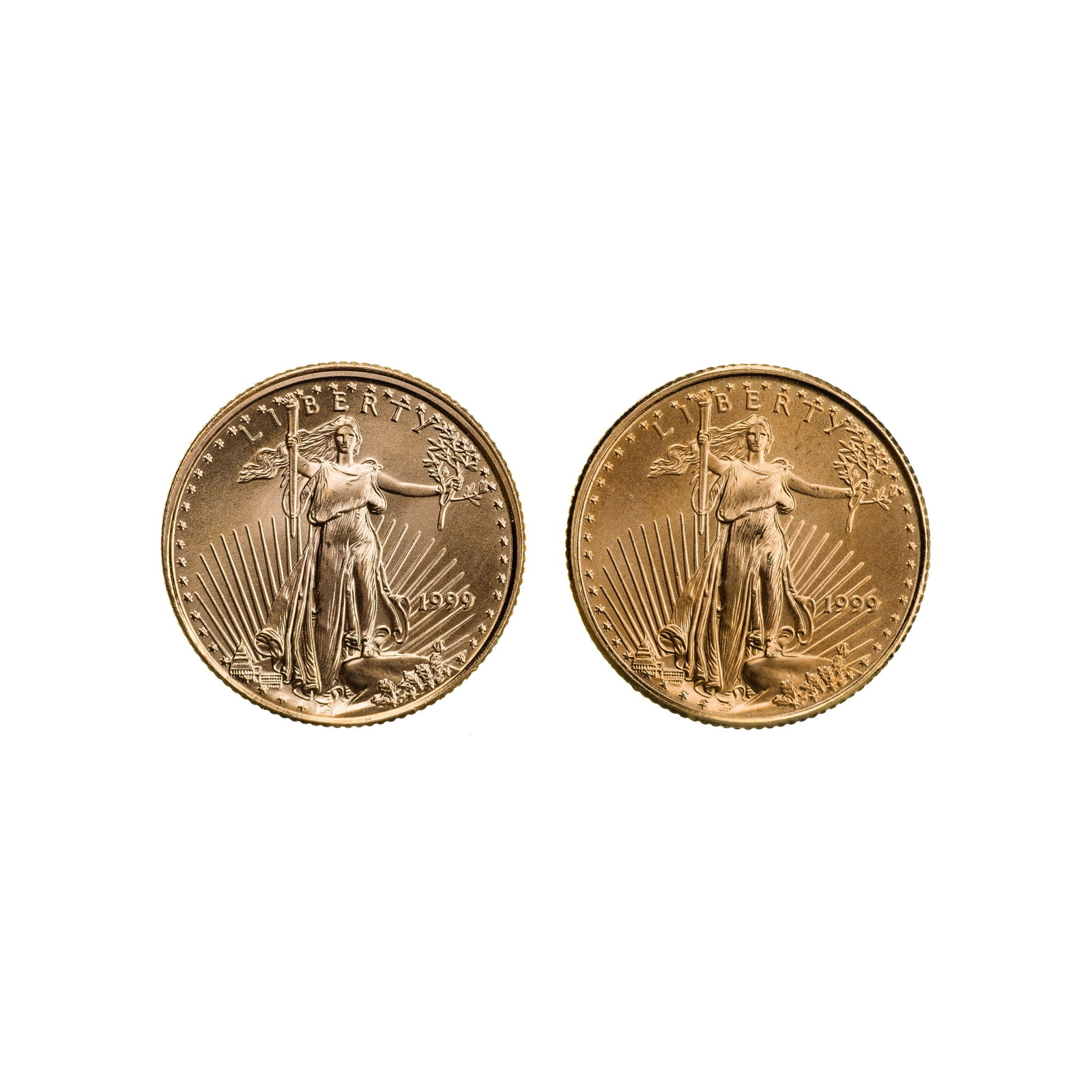 1999 $5 Gold Eagles Unc.: 1999 $5 Gold Eagles Unc. (2) coins Property from: a Private Collector, Chicago (Rogers Park), Illinois Category: Bullion Coins > Gold Bullion Estimated Sale Time: 12:00 pm CST Shipping Status: