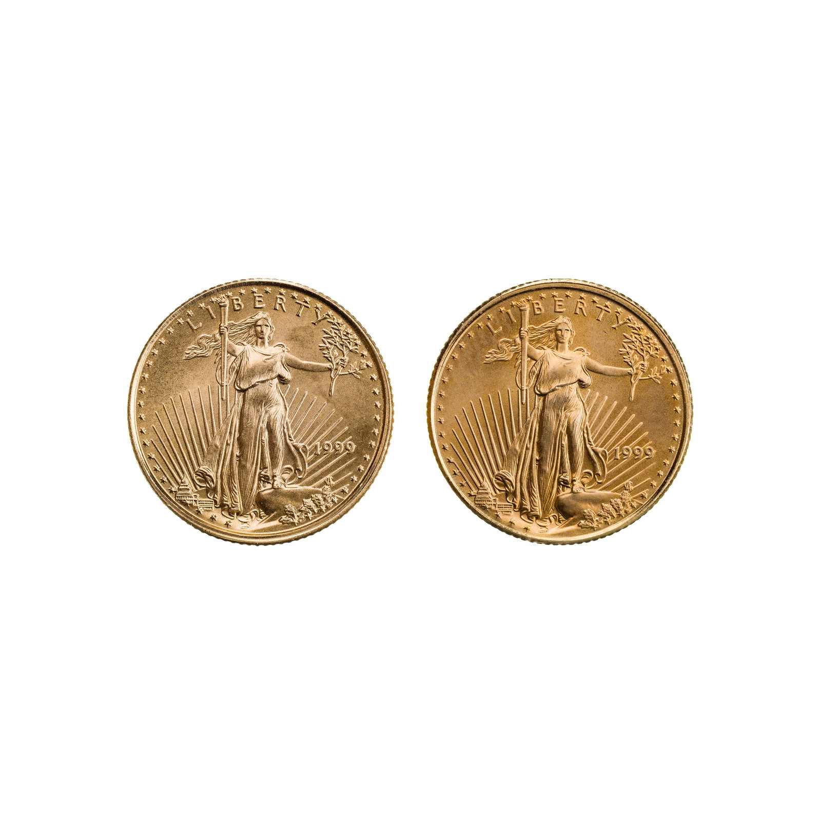 1999 $5 Gold Eagles Unc.: 1999 $5 Gold Eagles Unc. (2) coins Property from: a Private Collector, Chicago (Rogers Park), Illinois Category: Bullion Coins > Gold Bullion Estimated Sale Time: 11:56 am CST Shipping Status: