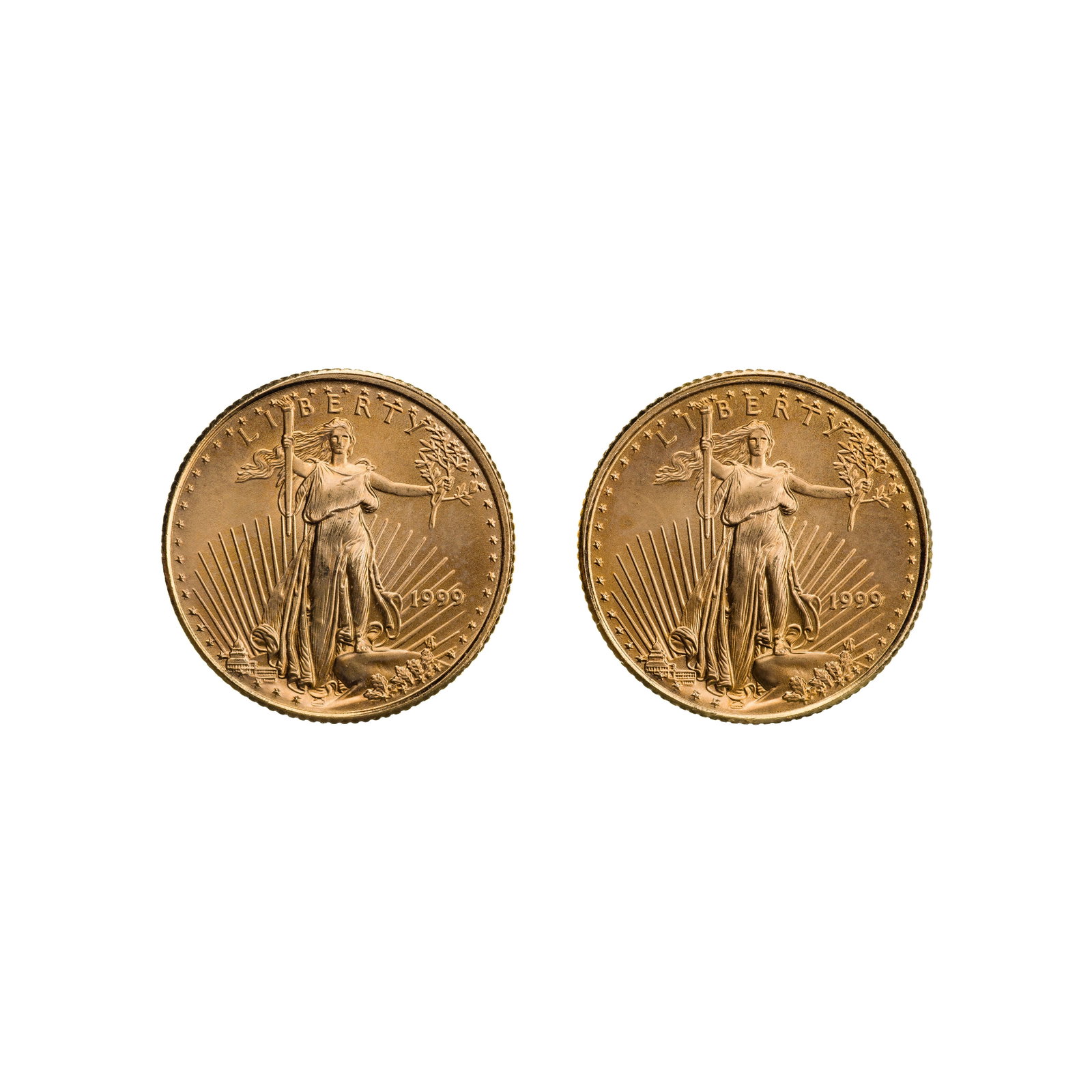 1999 $5 Gold Eagles Unc.: 1999 $5 Gold Eagles Unc. (2) coins Property from: a Private Collector, Chicago (Rogers Park), Illinois Category: Bullion Coins > Gold Bullion Estimated Sale Time: 11:53 am CST Shipping Status: