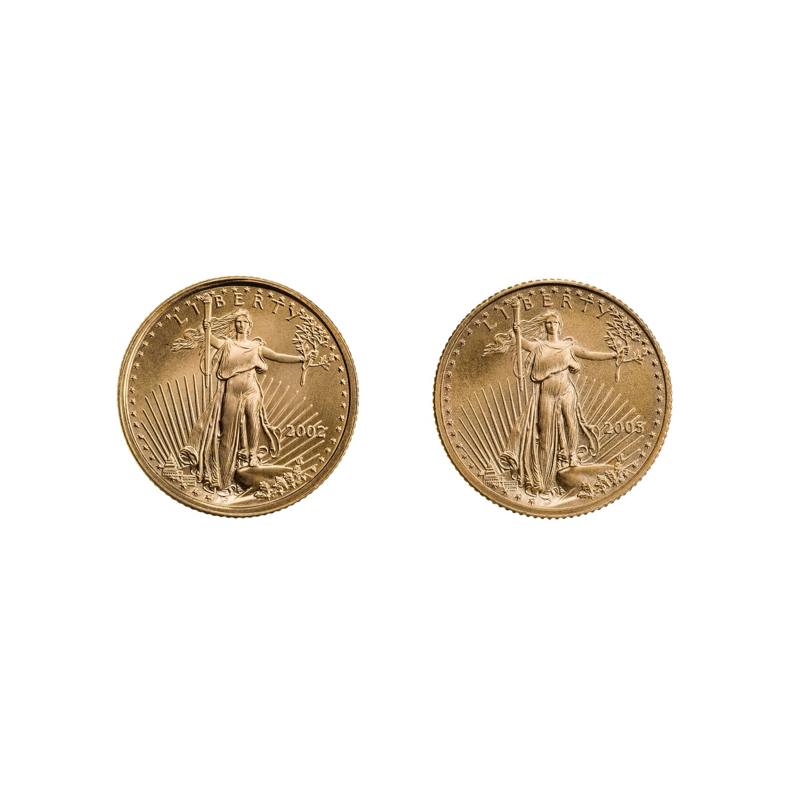 2002 and 2005 $5 Gold Eagles Unc.: 2002 and 2005 $5 Gold Eagles Unc. (2) coins Property from: a Private Collector, Chicago (Rogers Park), Illinois Category: Bullion Coins > Gold Bullion Estimated Sale Time: 12:19 pm CST Shipping