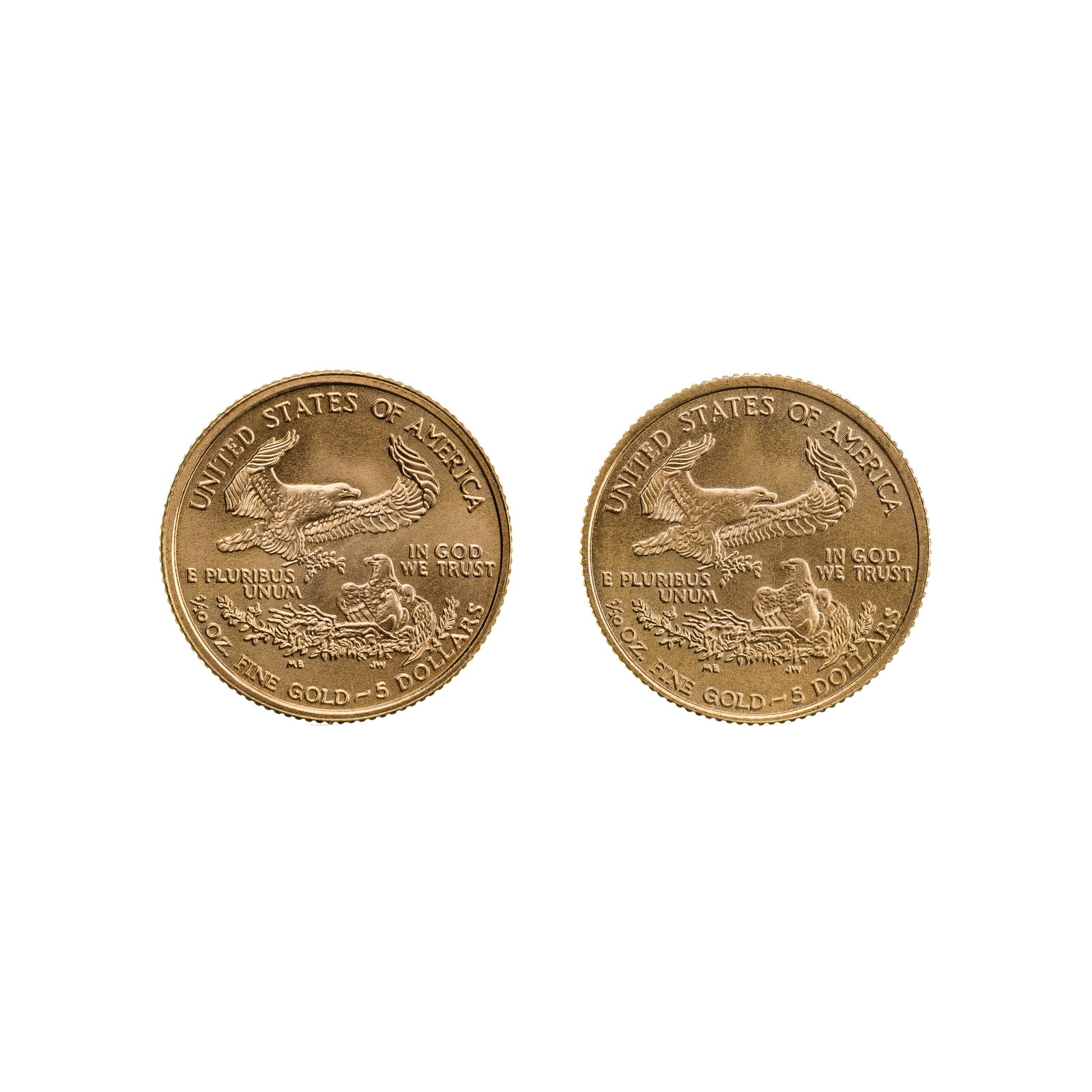 2002 and 2005 $5 Gold Eagles Unc. - 2