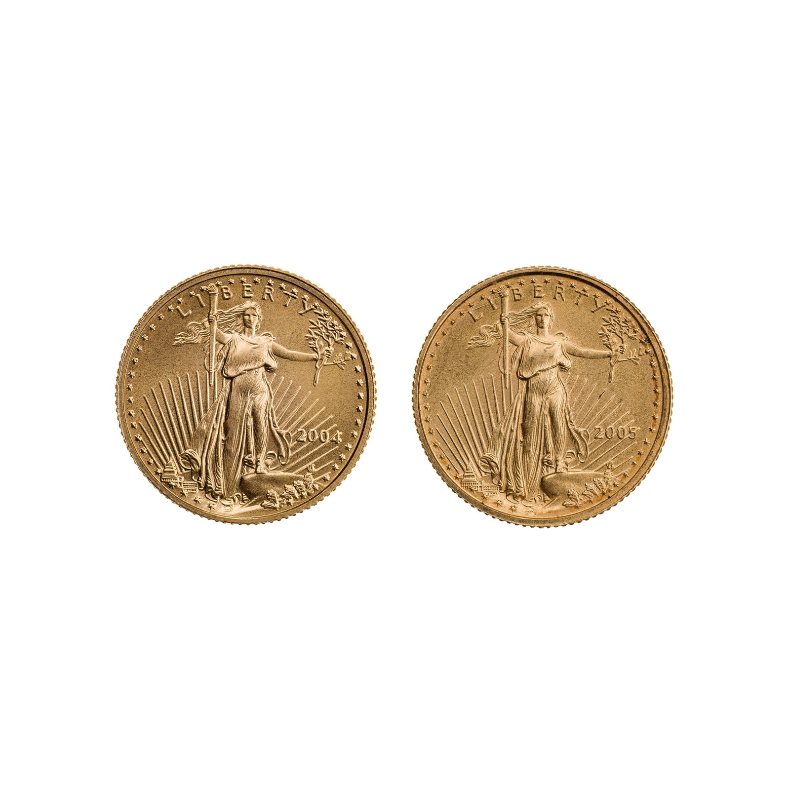 2004 and 2005 $5 Gold Eagles Unc.: 2004 and 2005 $5 Gold Eagles Unc. (2) coins Property from: a Private Collector, Chicago (Rogers Park), Illinois Category: Bullion Coins > Gold Bullion Estimated Sale Time: 12:17 pm CST Shipping