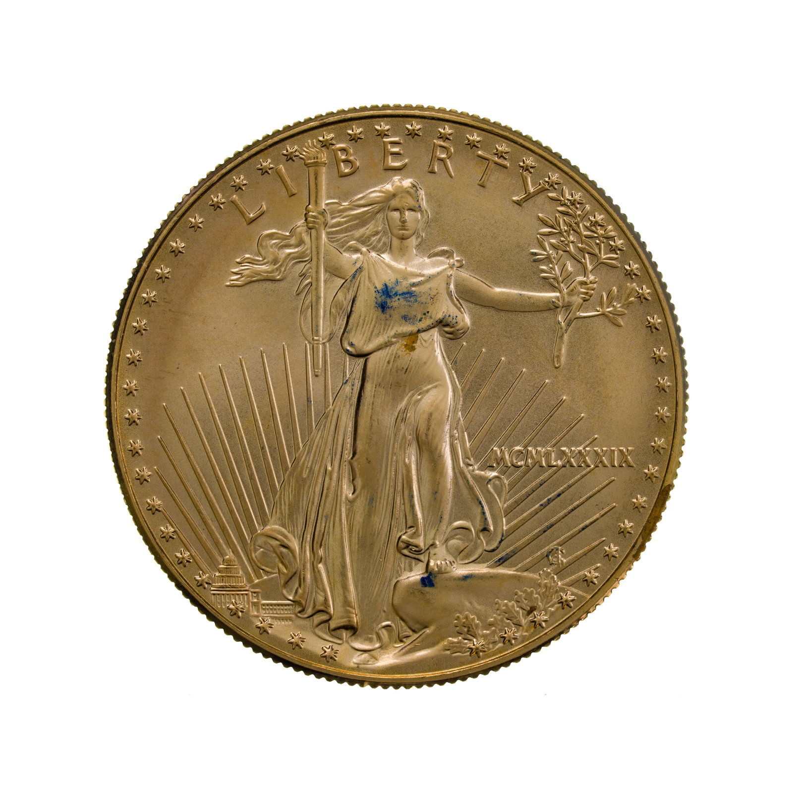 1989 $50 Gold Eagle Unc.: 1989 $50 Gold Eagle Unc. Spot noted on the obverse Property from: a Private Collector, Chicago (Rogers Park), Illinois Category: Bullion Coins > Gold Bullion Estimated Sale Time: 11:50 am CST