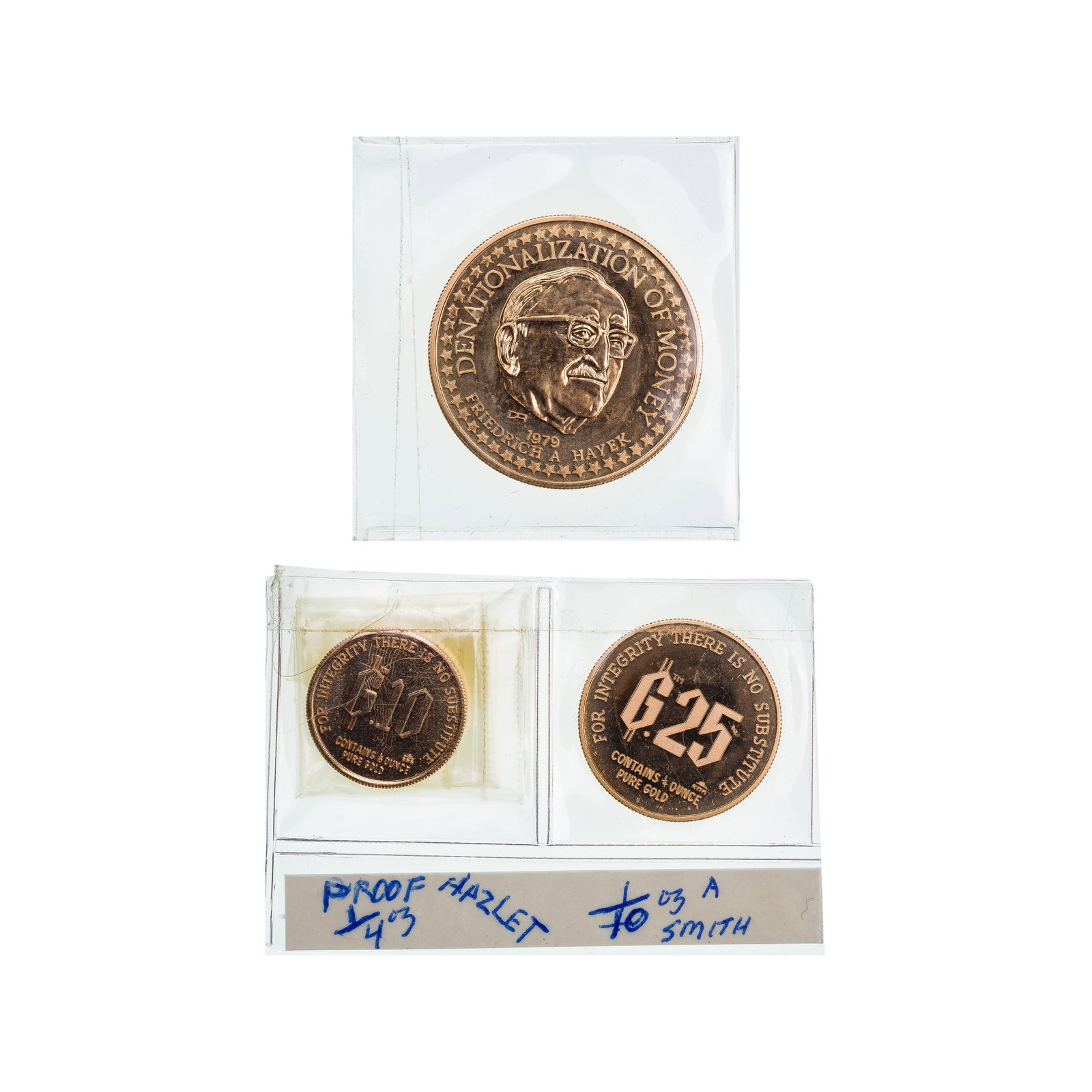 Hayek Gold Coin Collection: Hayek Gold Coin Collection Including $50 1/2 ozt., $25 .25 ozt. and $10 .10 ozt Property from: a Private Collector, Chicago (Rogers Park), Illinois Category: Bullion Coins > Gold Bullion Estimated