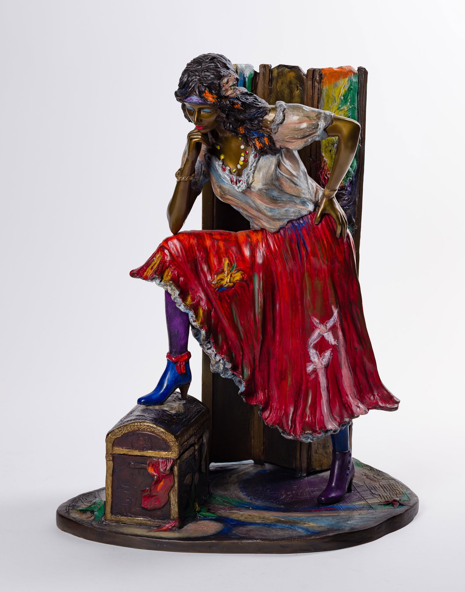 Isaac Maimon (Israeli, b.1951) 'Gypsy' Bronze Sculpture: Isaac Maimon (Israeli, b.1951) 'Gypsy' Bronze Sculpture 1993, cold painted, cast signature, date, 'B&R Int'l LTD #I/XXV' on base Property from: an Estate, Mokena, Illinois Height: 19 1/2 inches,