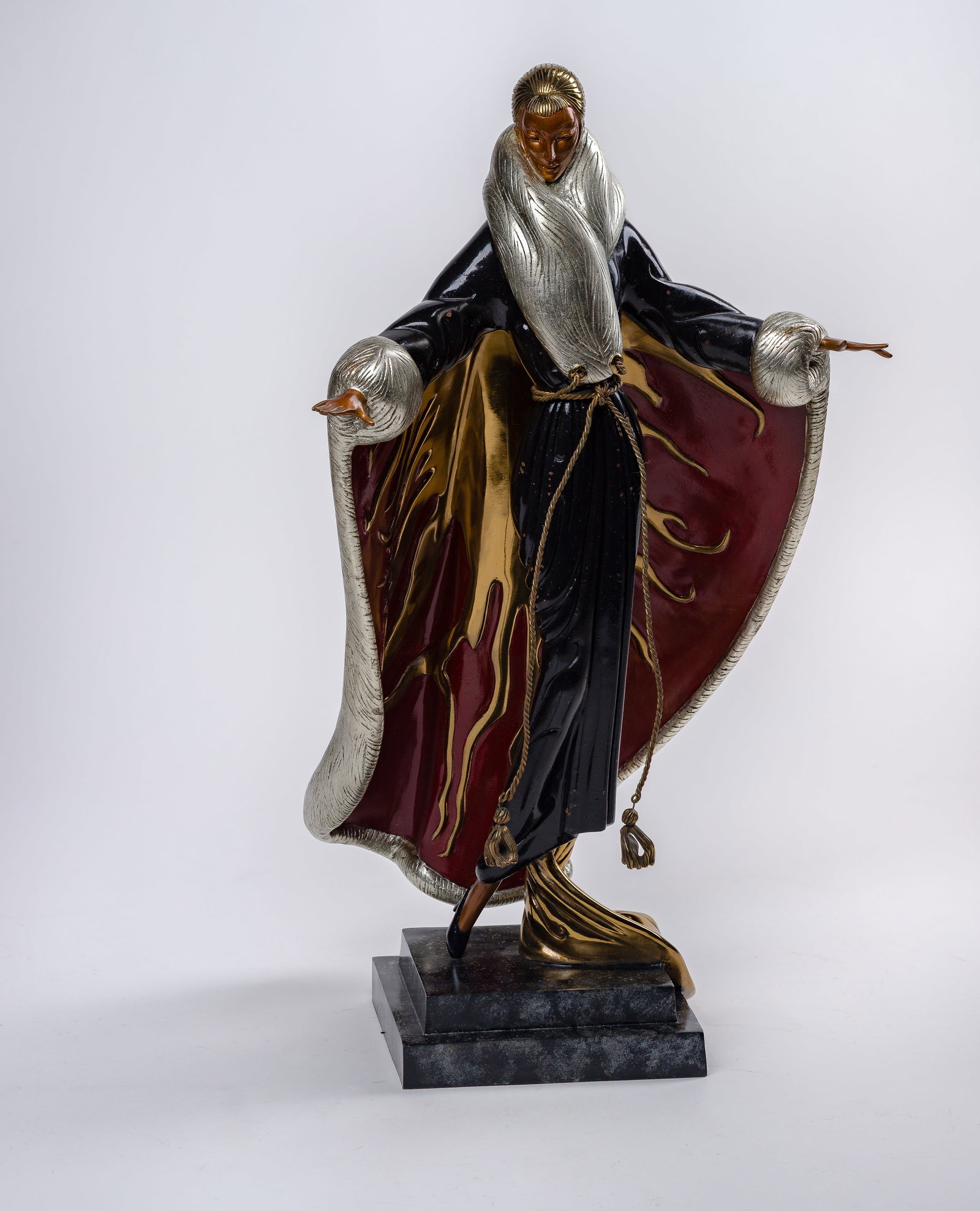 Romain de Tirtoff 'Erte' (Russian / French, 1892-1990) 'Faubourg St. Honore' Bronze Sculpture: Romain de Tirtoff 'Erte' (Russian / French, 1892-1990) 'Faubourg St. Honore' Bronze Sculpture 1990, cold painted, cast signature on back of robe, cast '1990 Chalk & Vermilion and Seven Arts #149/375'