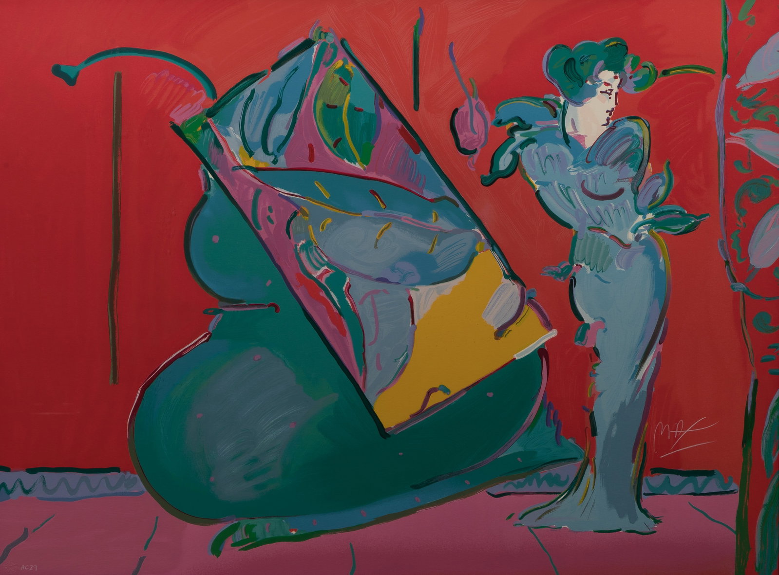 Peter Max (American, b.1937) 'Lady in Red' Serigraph: Peter Max (American, b.1937) 'Lady in Red' Serigraph Undated, signed, #HC29, matted behind acrylic in a black lacquered wood frame having Merrill Chase Galleries COA attached verso Provenance: Merrill