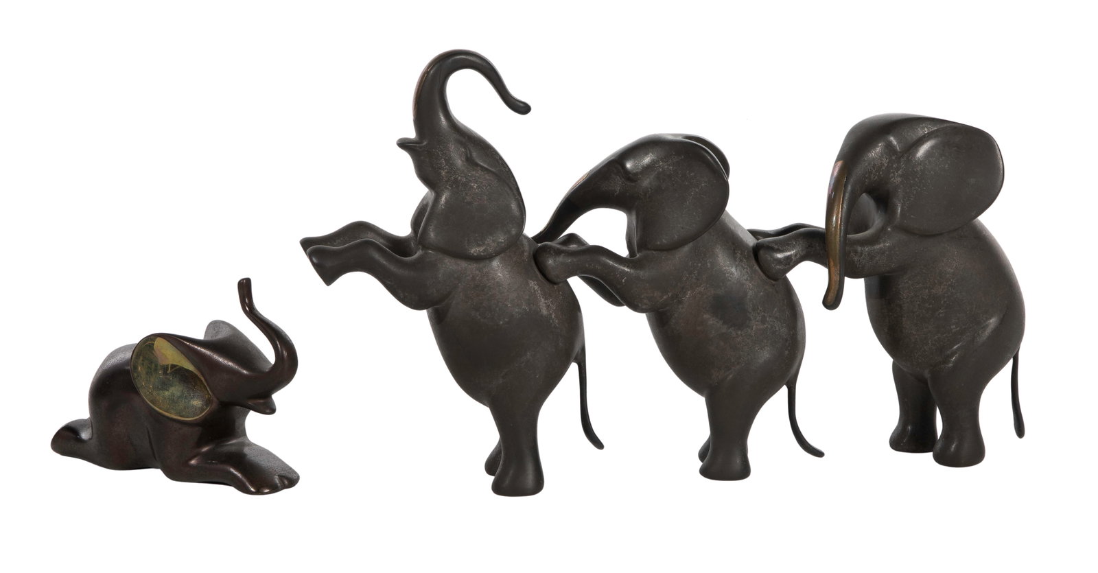 Loet Vanderveen (Dutch, 1921-2015) Parcel Gilt Elephant Bronze Sculptures: Loet Vanderveen (Dutch, 1921-2015) Parcel Gilt Elephant Bronze Sculptures (2) total items including a recumbent calf having gilt ears, engraved signature, #783/2000 on rear leg; together with an unsig
