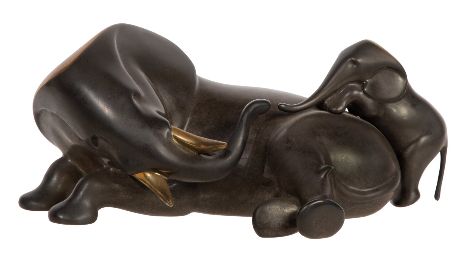 Loet Vanderveen (Dutch, 1921-2015) Bronze Elephant Sculpture: Loet Vanderveen (Dutch, 1921-2015) Bronze Elephant Sculpture Undated, having engraved signature and #102/1750 on side, depiction of a recumbent mother elephant and her calf, patinated bronze having po