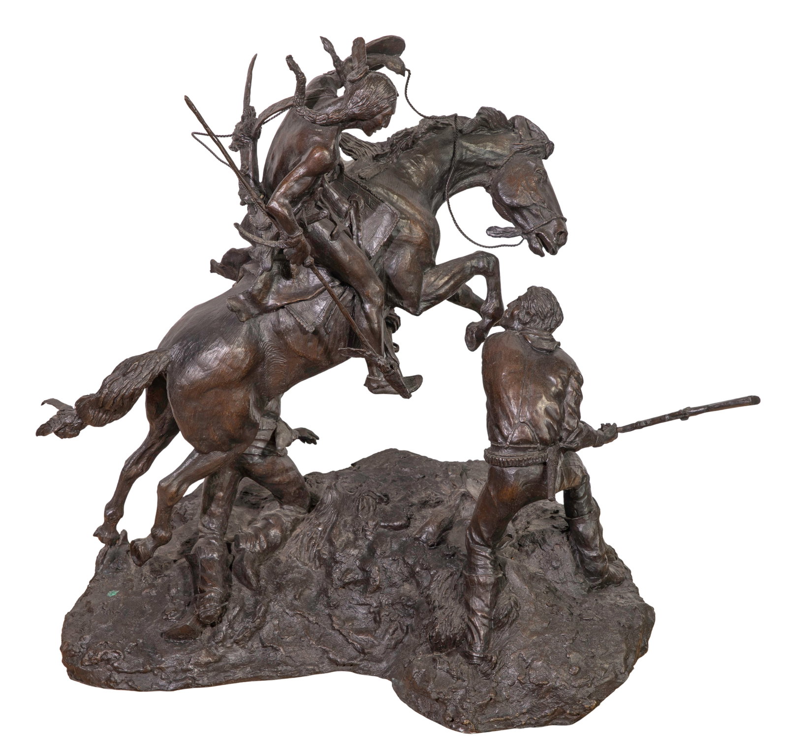 Rusty Phelps (American, b.1936) Bronze Sculpture: Rusty Phelps (American, b.1936) Bronze Sculpture 1975, cast signature, #6/15 on base, depicting two troopers fighting off a mounted warrior Property from: a Private Collector, Lemont, Illinois Height: