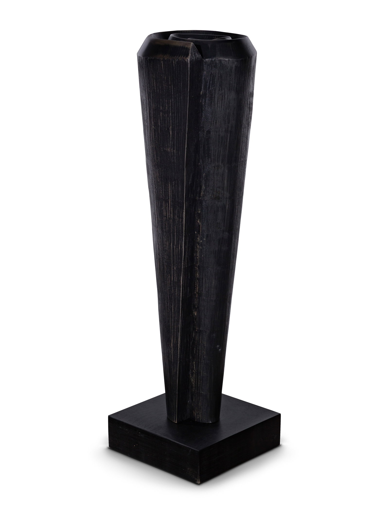 Michael Bauermeister (American, b.1957) Wood Sculpture: Michael Bauermeister (American, b.1957) Wood Sculpture 2008, dated and signed underside, 44.5-inches tall x 13-inch (variable) diameter shaped and hollowed wood vessel having a carved open-work top, a