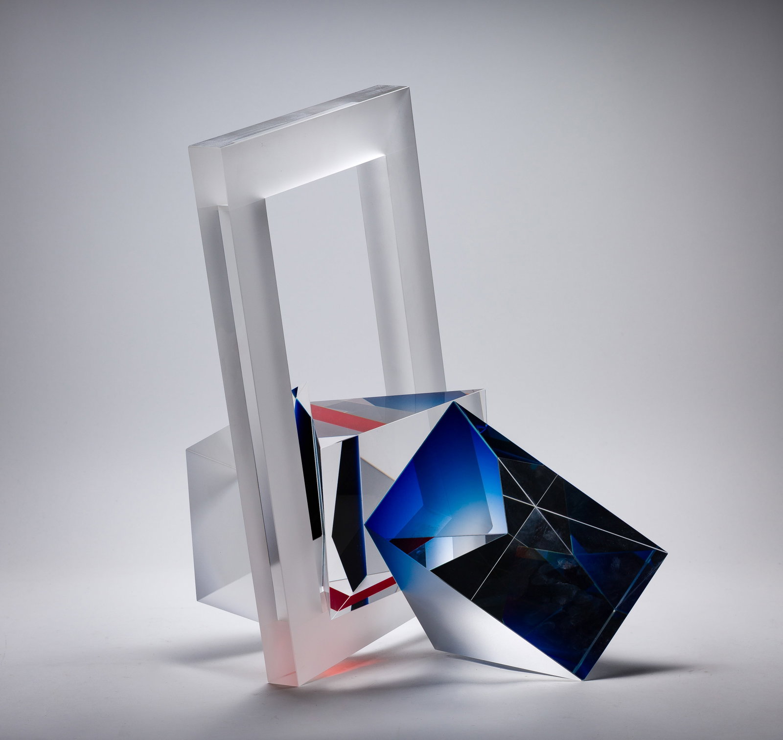 Michael Pavlik (Czech, b.1941) 'Blue on Blue with Orange' Art Glass Sculpture (1 of 3)