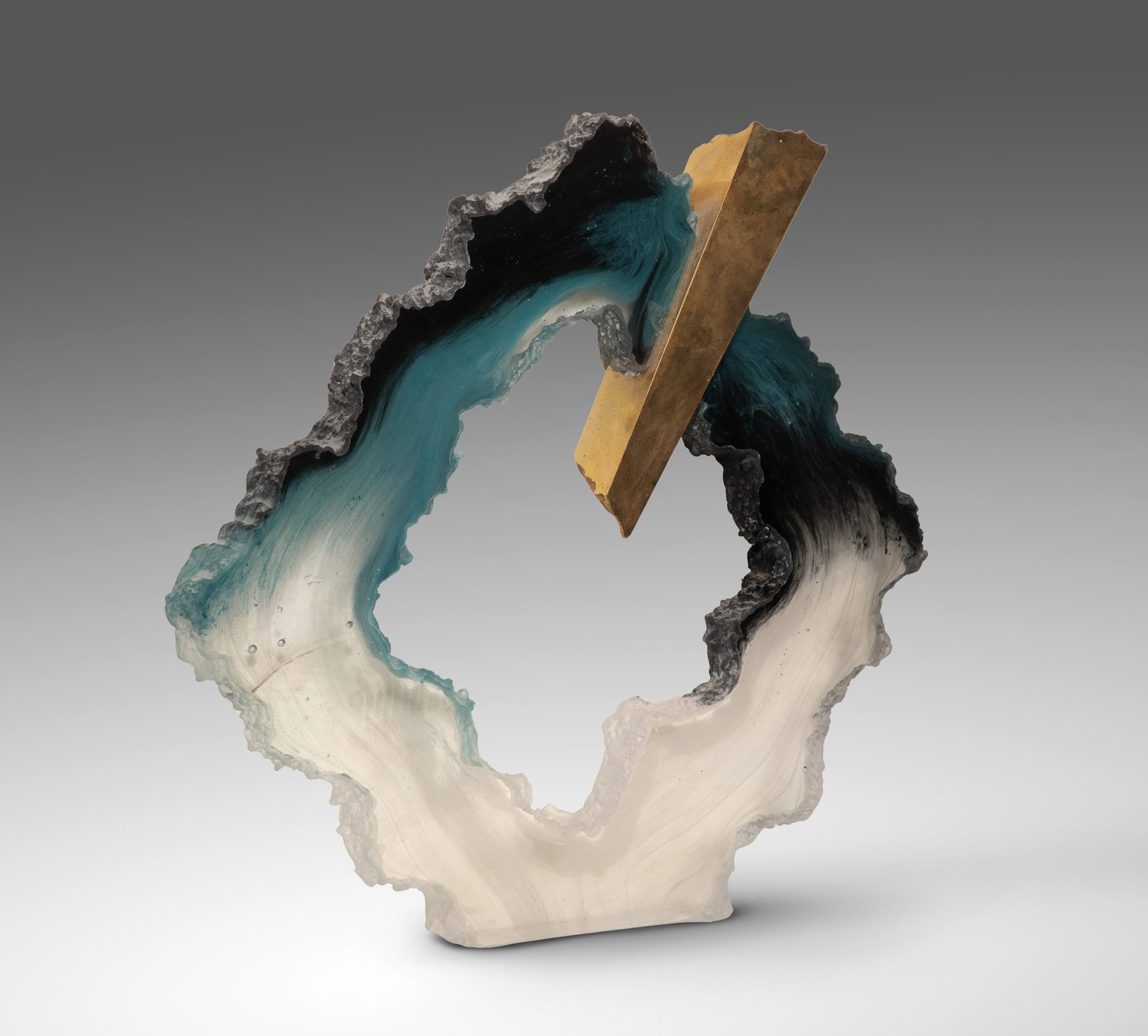 Colin Reid (British, b.1953) 'Diamond Form w/Gold Luster' Kiln Cast and Polished Glass Sculpture: Colin Reid (British, b.1953) 'Diamond Form w/Gold Luster' Kiln Cast and Polished Glass Sculpture 1995, engraved signature and date near lower edge, cast glass resembling a slice of a geode having a ta