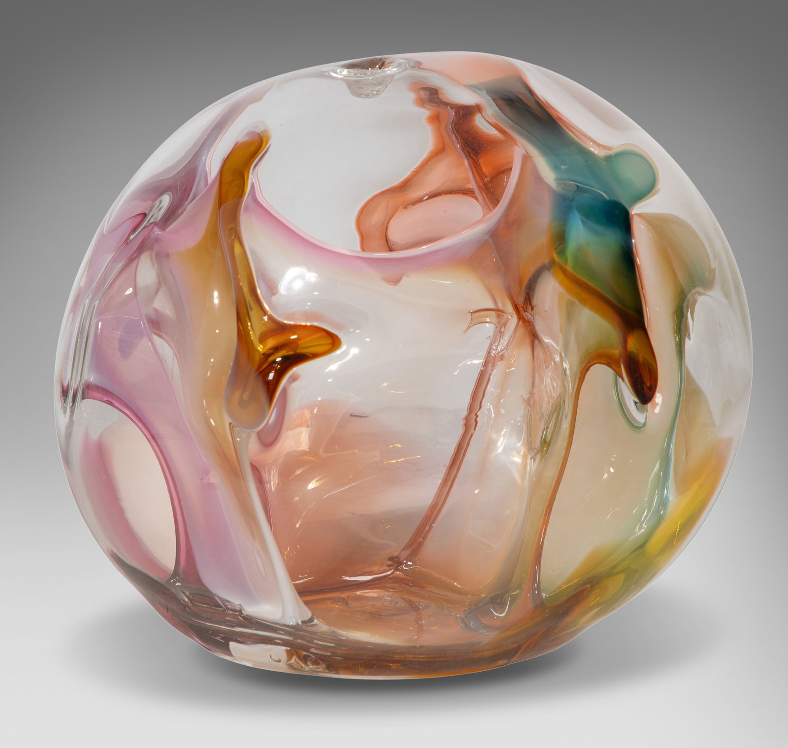 Peter Bramhall (American, b.1942) Art Glass Orb Sculpture: Peter Bramhall (American, b.1942) Art Glass Orb Sculpture 1994, engraved date and signature underside, hand blown Property from: an Estate, Mequon, Wisconsin Height: 13 inches, Diameter: 13 inches Con