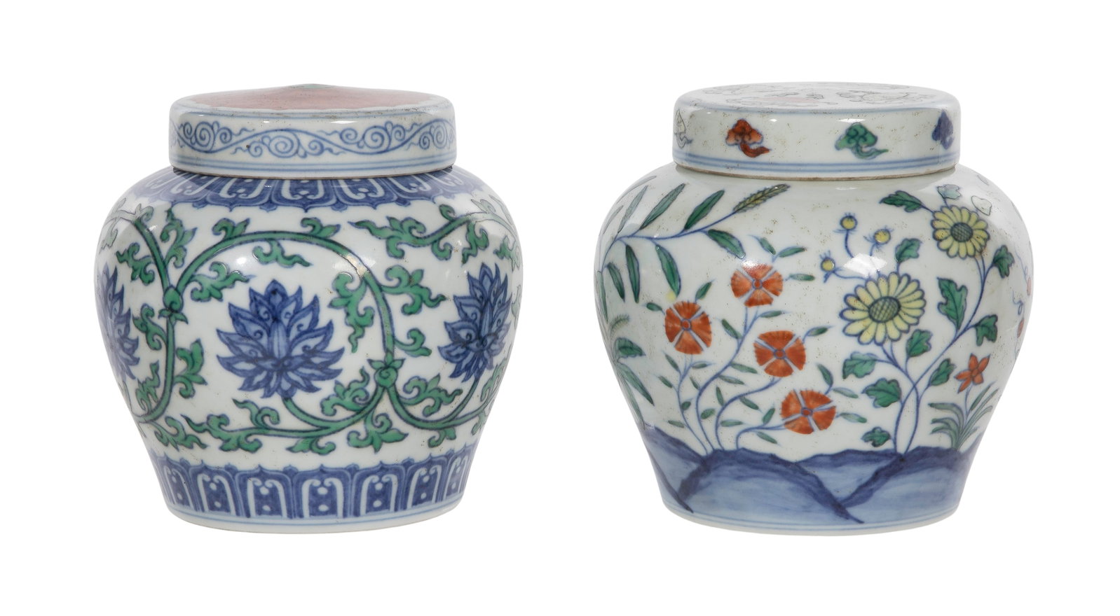 Chinese Ming Style Doucai Porcelain Covered Jars (1 of 2)