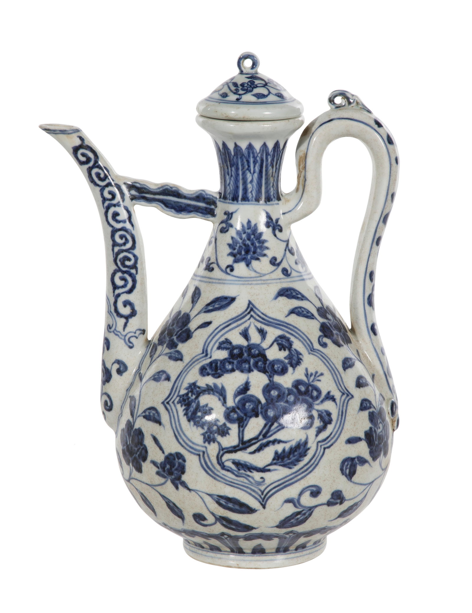Chinese Blue and White Ming Style Porcelain Lidded Ewer: Chinese Blue and White Ming Style Porcelain Lidded Ewer Having underglaze blue peony decoration, unmarked Property from: a Private Collector, Sanford, Florida Height: 13 inches, Width: 8 3/4 inches, D